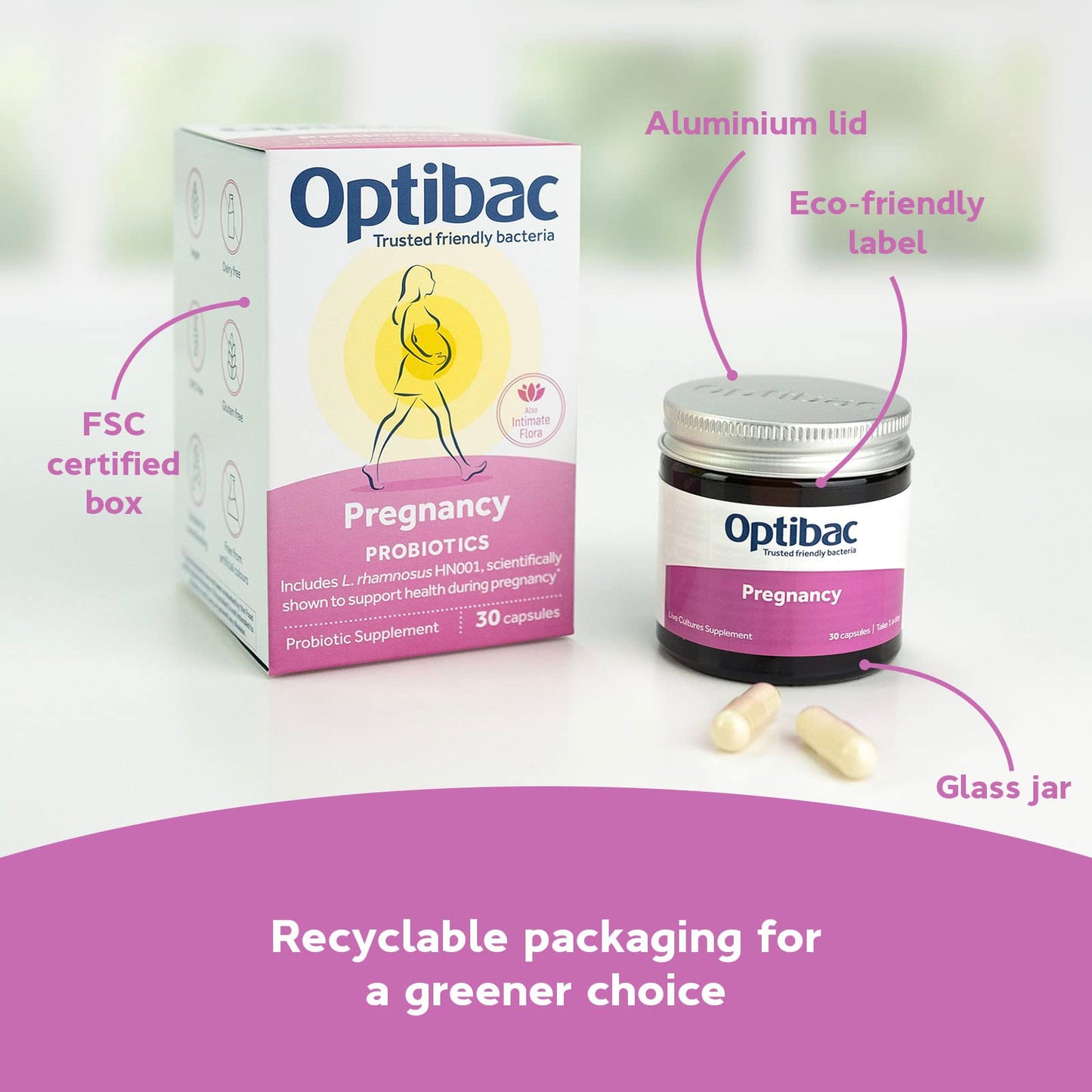 OptiBac Probiotics Pregnancy - Vegan Probiotic for Pregnant & Breastfeeding Women to Support Gut, Immune & Vaginal Health, 12 Billion CFU & Prebiotic, 30 Capsules