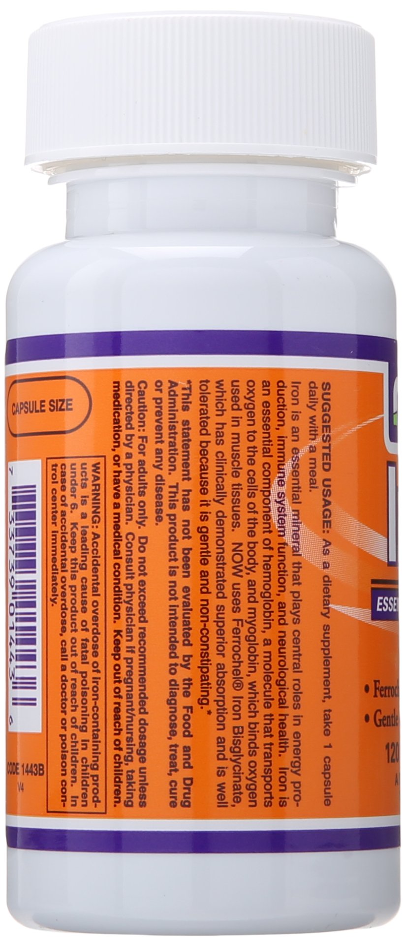 NOW Foods Iron 18 mg Veg Capsules, 120