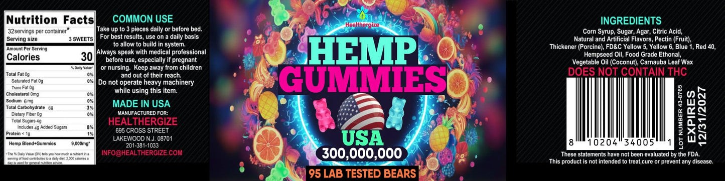 Healthergize Hemp Gummies for Adults Chewable 95 Count