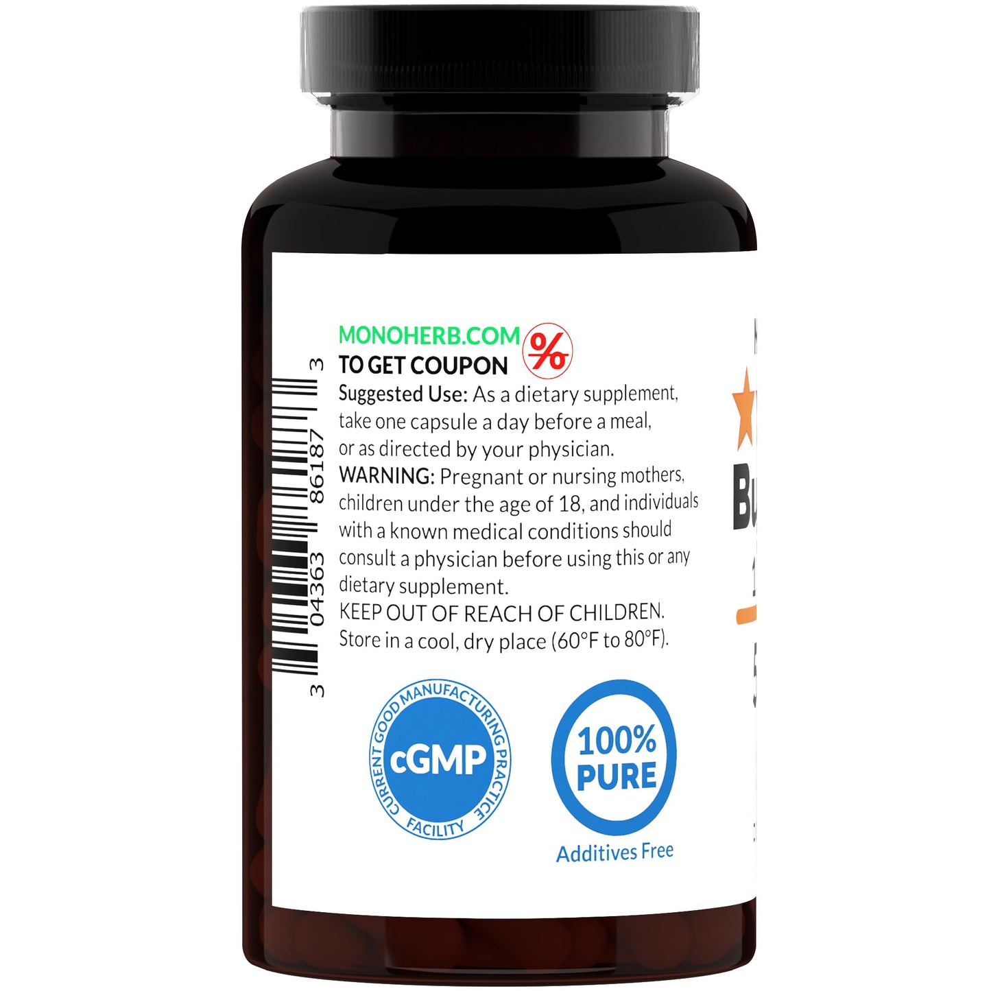 MONOHERB Butterbur 10:1 Extract - 500 mg per Capsule, 180 Capsules