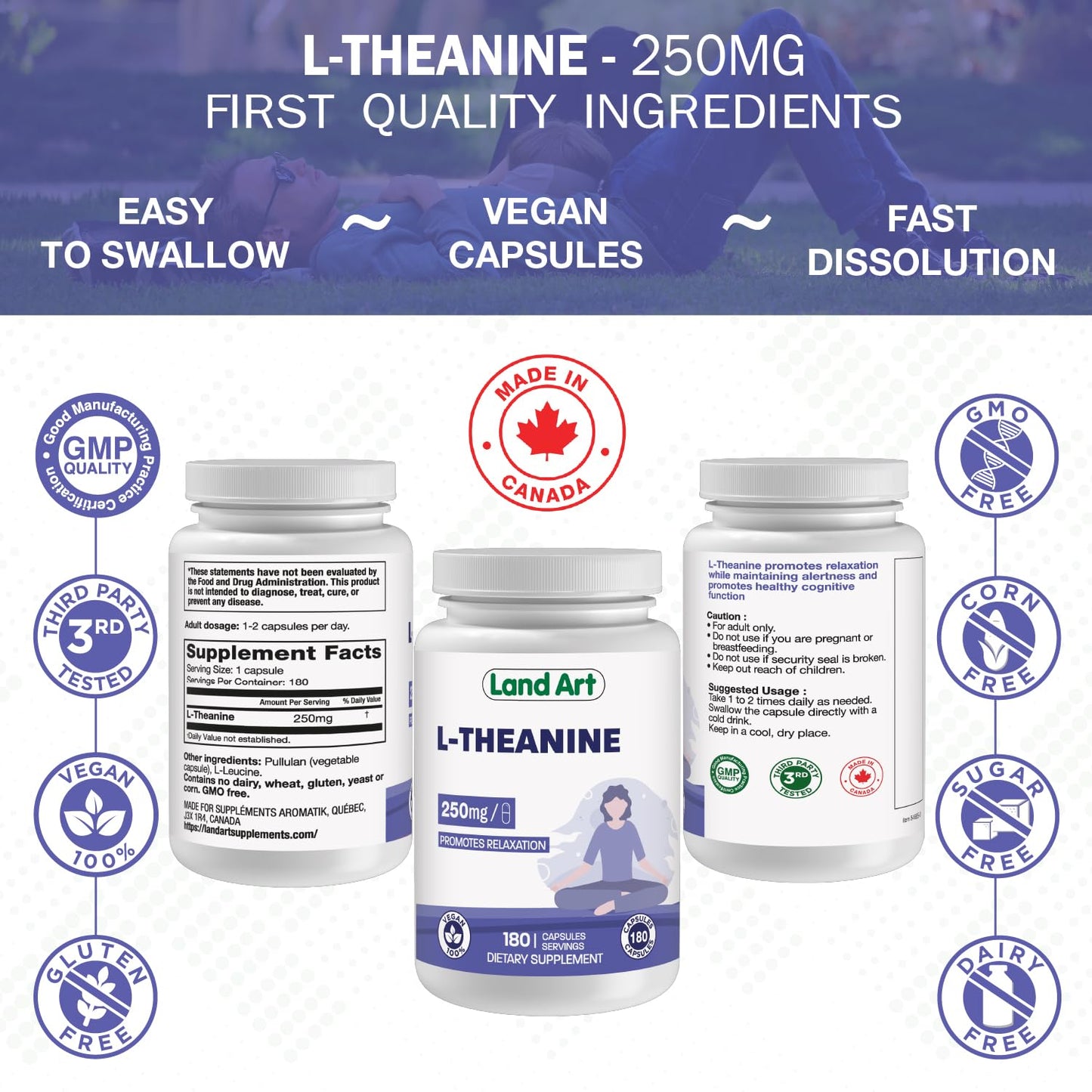 Land Art L-Theanine 250mg Softgels, 180 Count