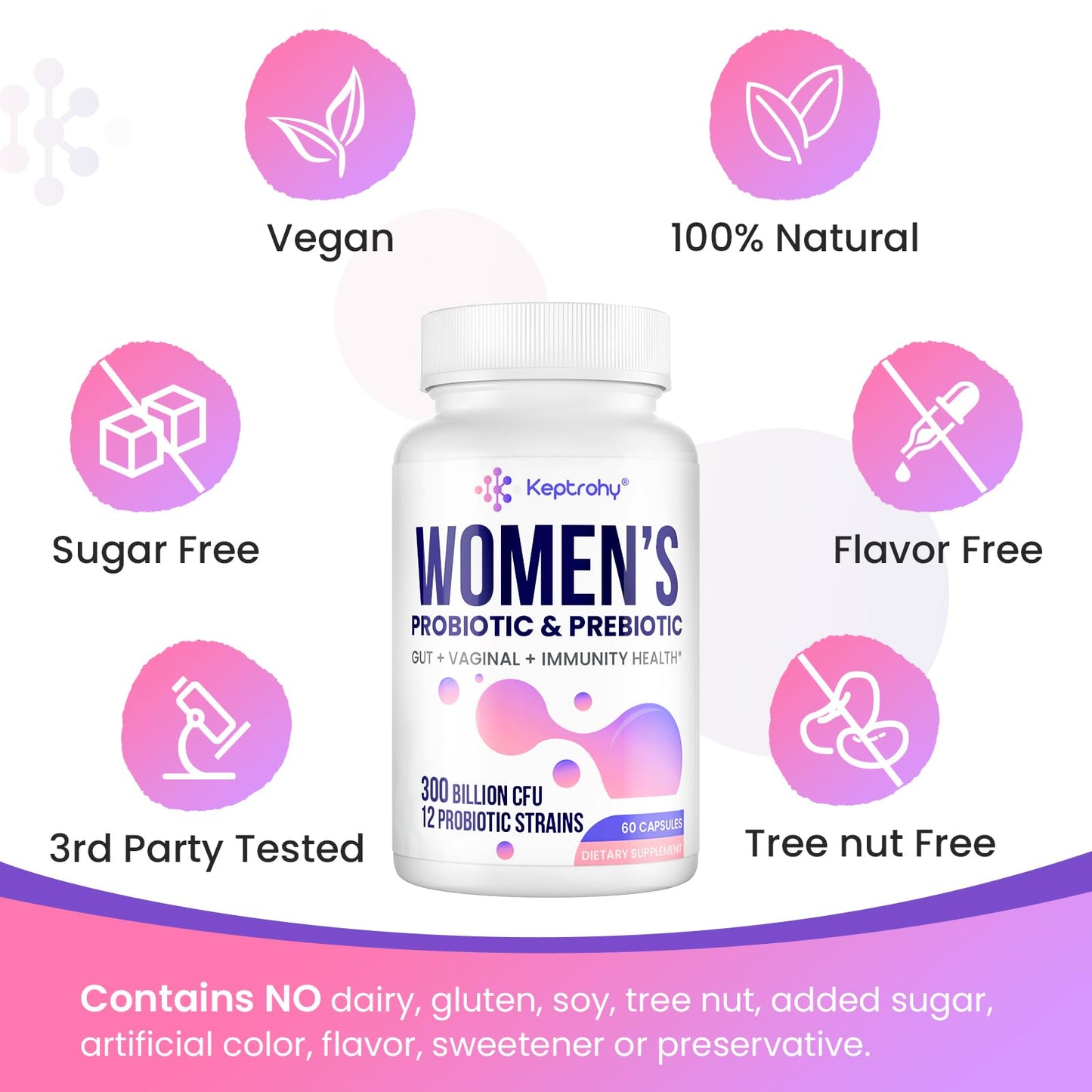 Keptrohy Vaginal Probiotics for Women Capsule 60 Count, 300 Billion CFUs, 12 Strains