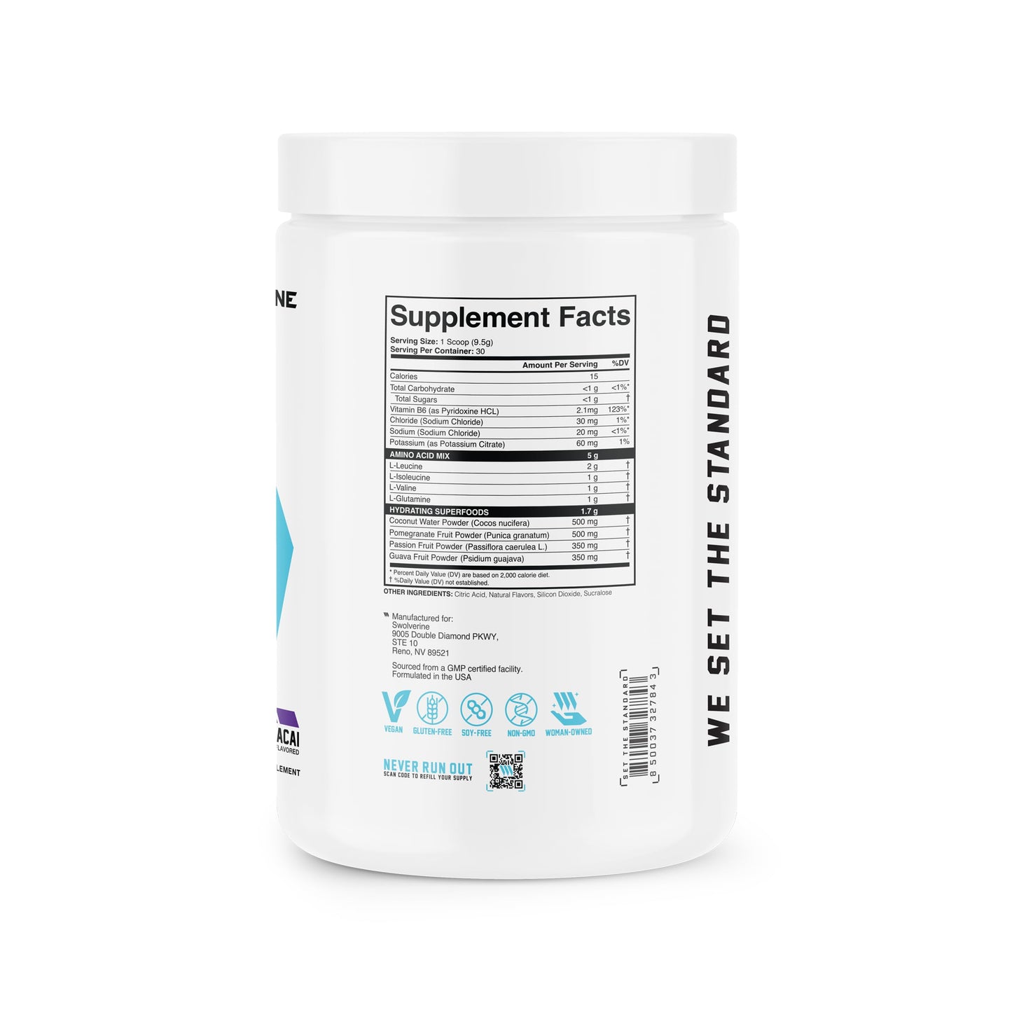 Swolverine BCAA Powder 2:1:1 with L-Glutamine & Electrolytes, 10.05 Ounces