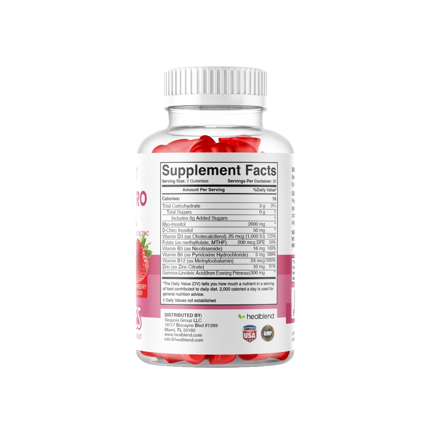 healblend Myo & D-Chiro Inositol Gummies - PCOS Support for Women, Hormone Balance, Fertility & Ovulation - with Methylfolate, Vitamin D3, Zinc, Evening Primrose - Strawberry, Sugar-Free, 60 Count