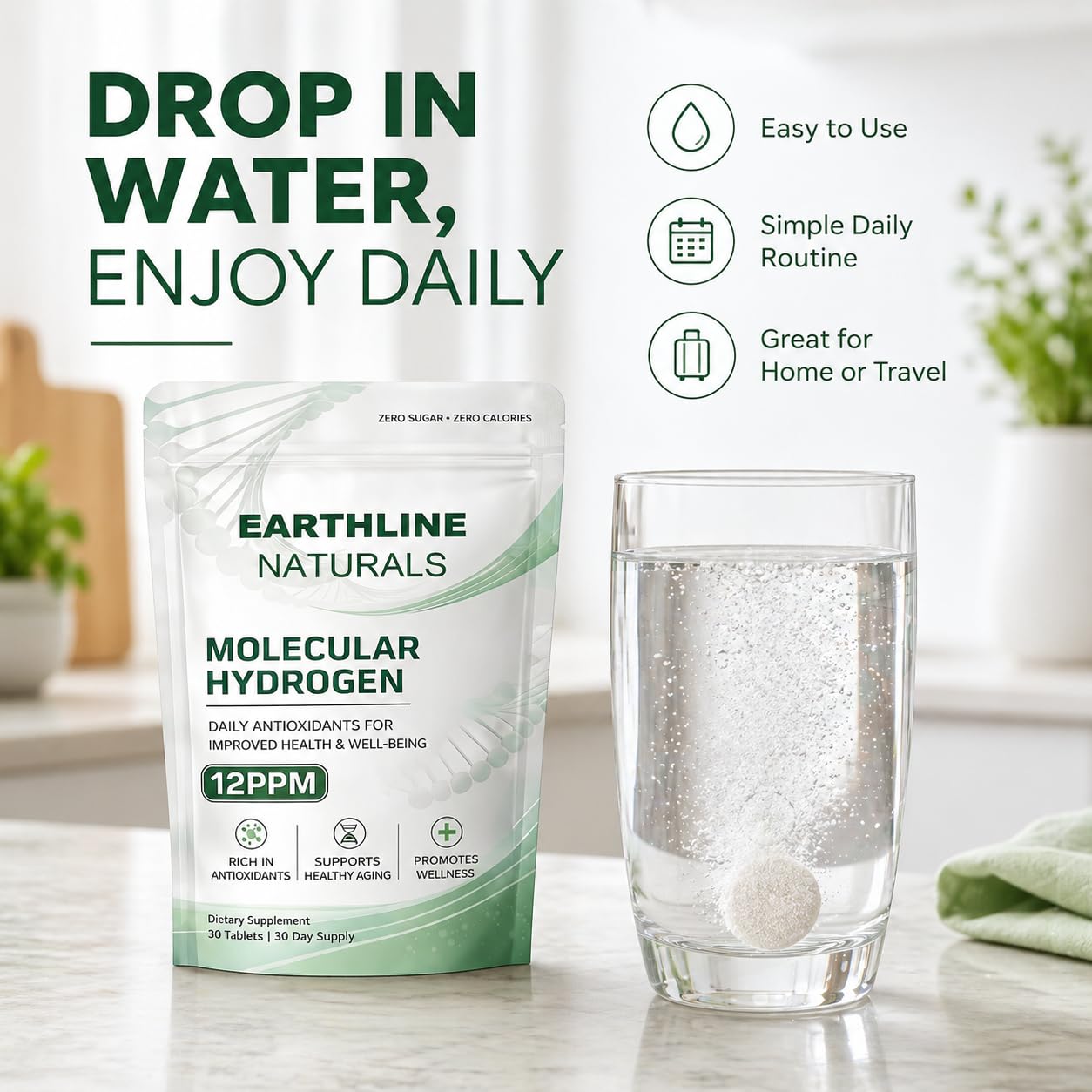 Earthline Naturals Molecular Hydrogen Tablets, 30 Tablets