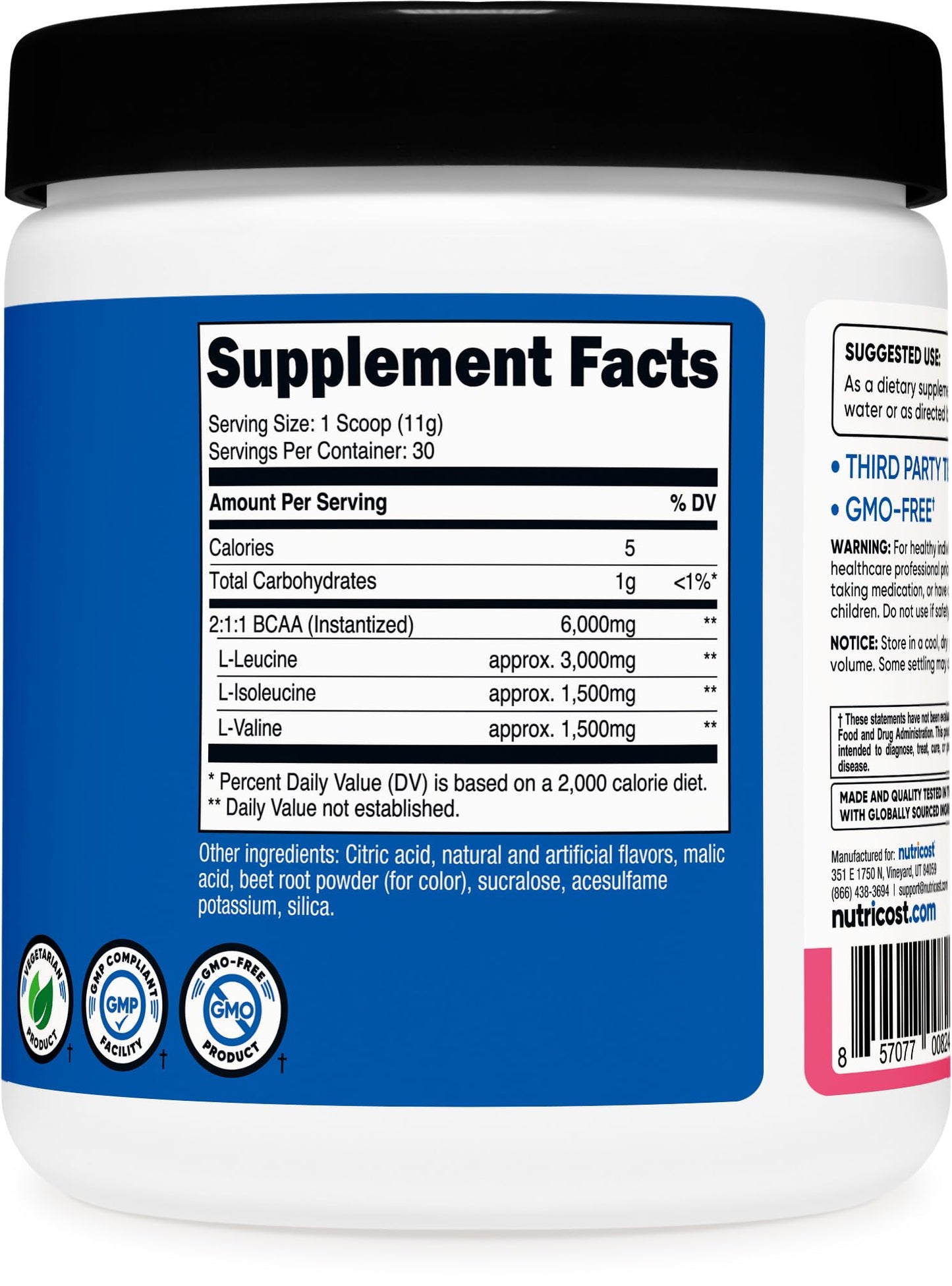 Nutricost BCAA Powder 2:1:1 Raspberry Lemonade, 30 Servings, 10.72 Ounce