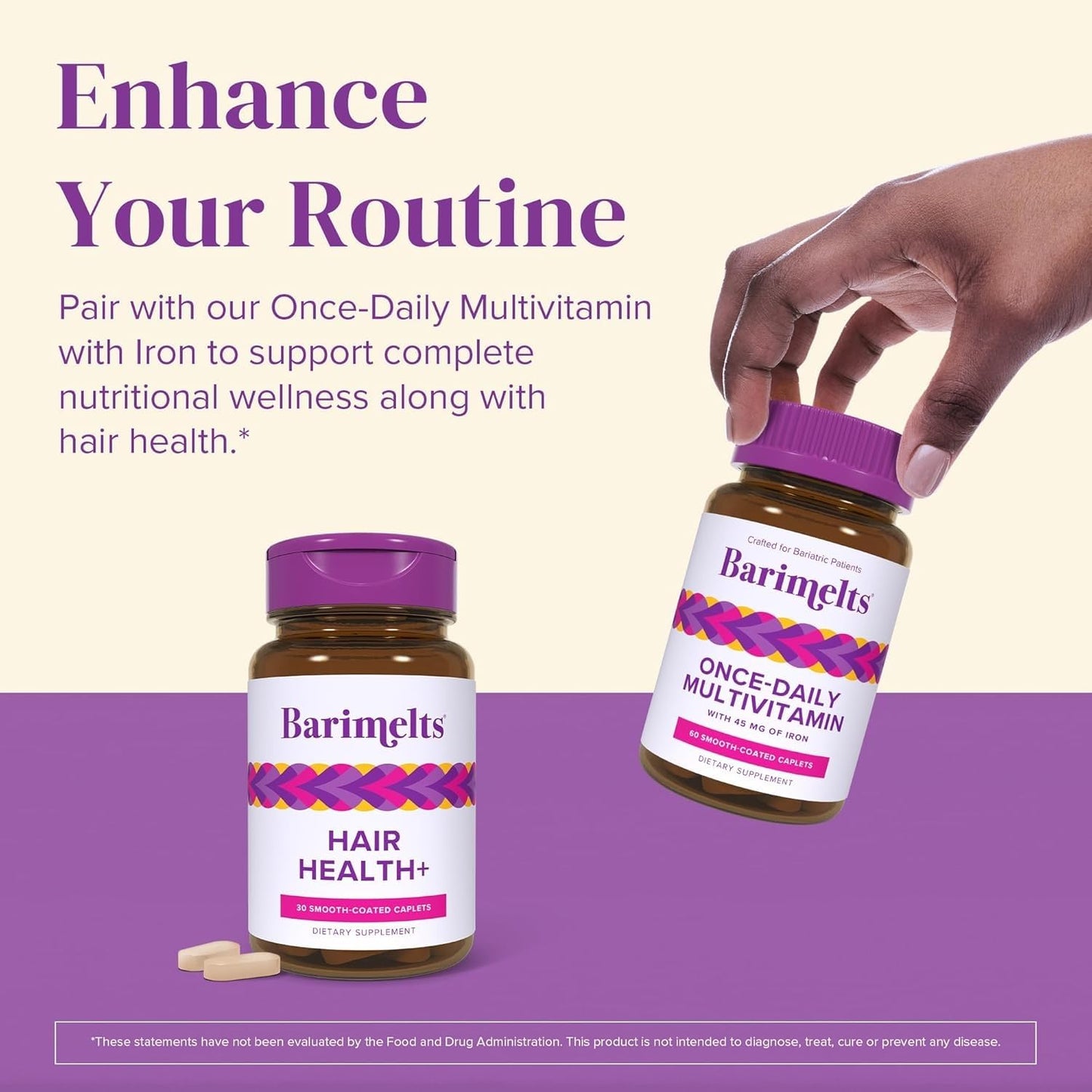 BariMelts Hair Health+ – Helps Reduce Hair Thinning for GLP-1 Users or Bariatric Patients – Hair Growth Supplement with Clinically Studied AnaGain Nu and Keratin Caplets 60