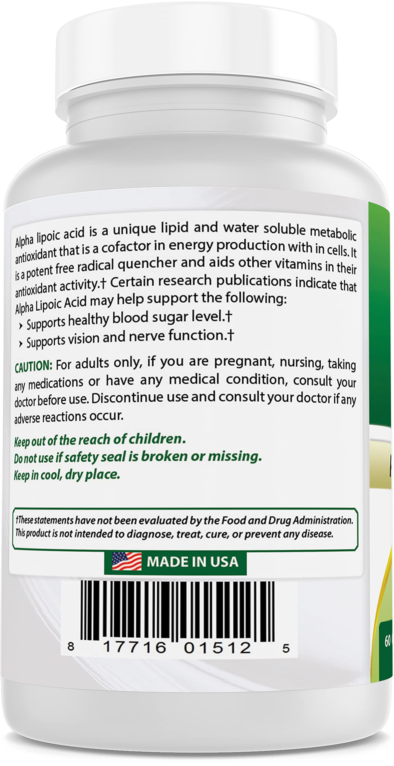 Best Naturals Alpha Lipoic Acid 600 mg Capsules 120 Count