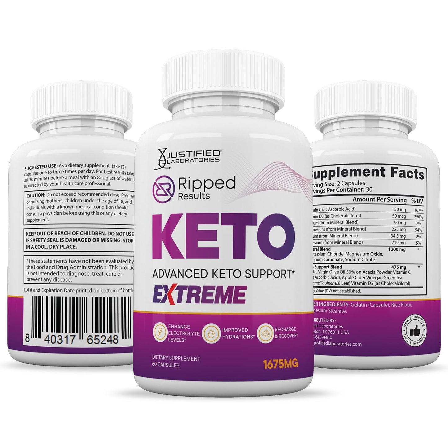 Justified Laboratories Ripped Results Keto ACV Extreme 1675MG Keto Support Blend Capsule 300 Capsules