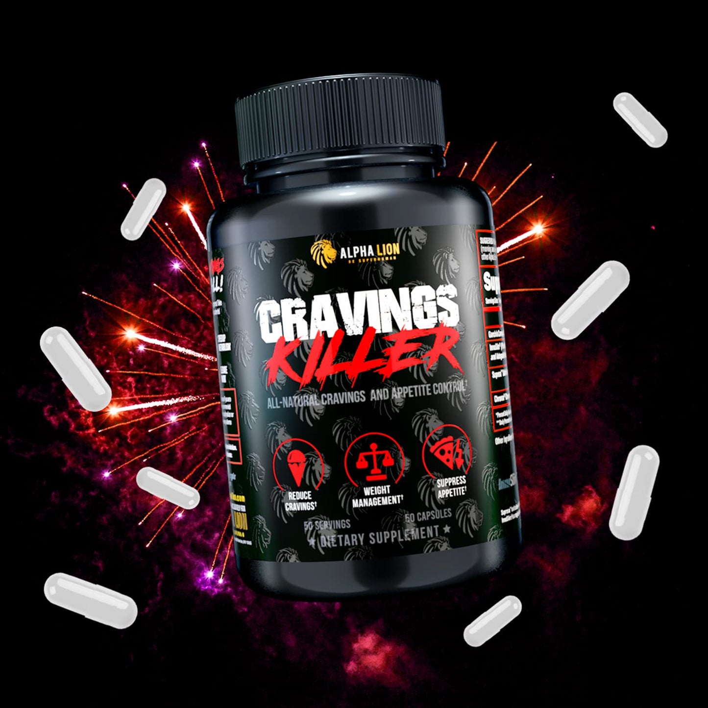 Alpha Lion Cravings Killer Supplement with Saffron Extract & Garcinia Cambogia Extract, Capsules, 50 Count
