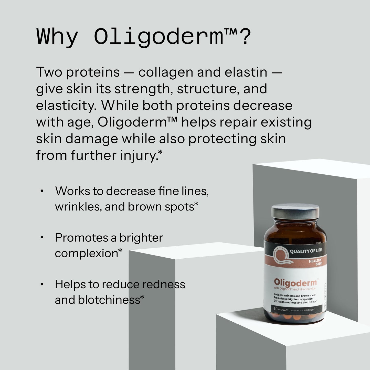 Quality of Life Oligoderm Premium Skin Support Supplement Featuring Oligonol and Niacinamide Capsule, 120 Capsules