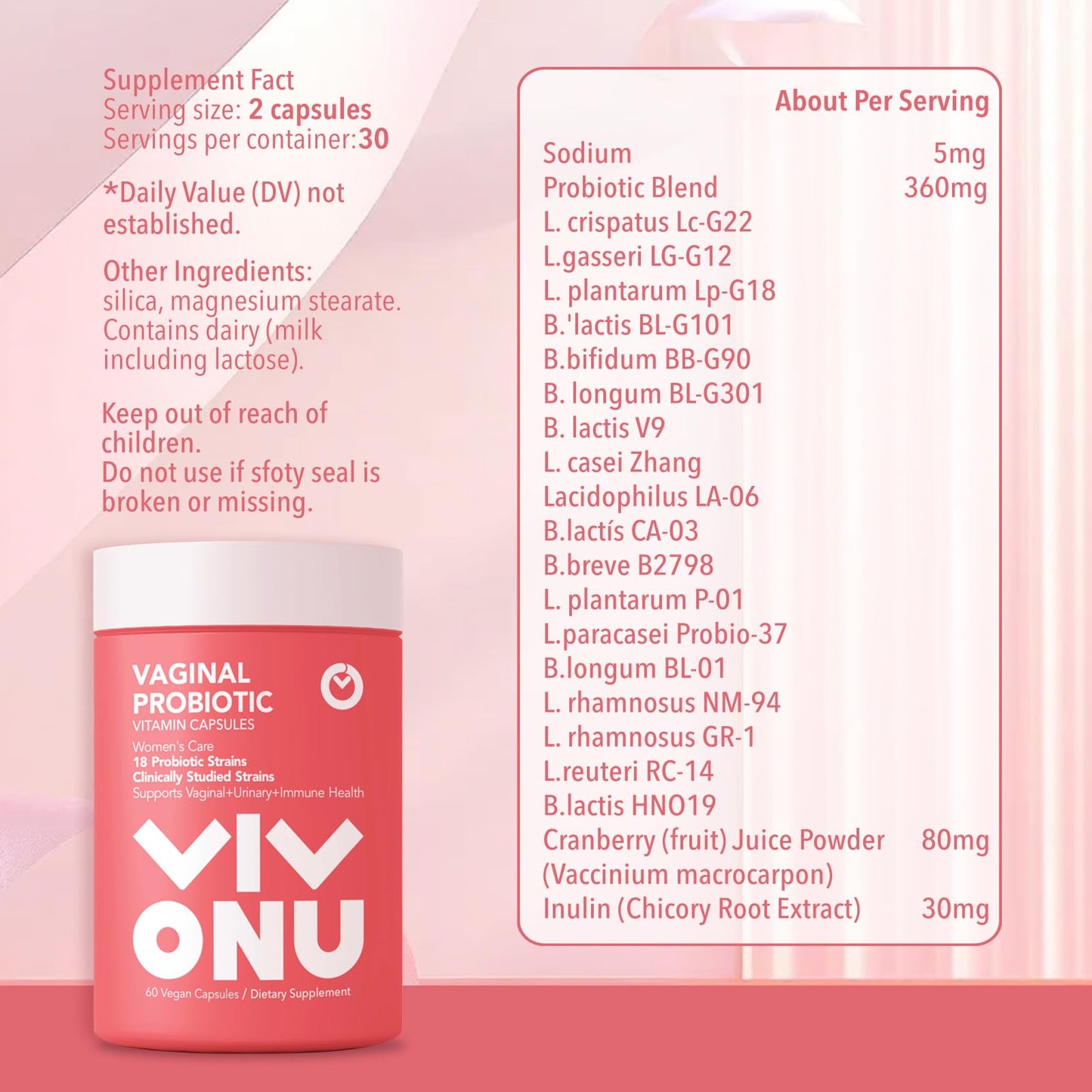 VivoNu Women's Probiotic, Prebiotics & Lactobacillus Probiotic Blend Gummies, 60 Billion CFUs, 18 Strains, Digestive & Vaginal Health Support, 120 Counts/2 Pack