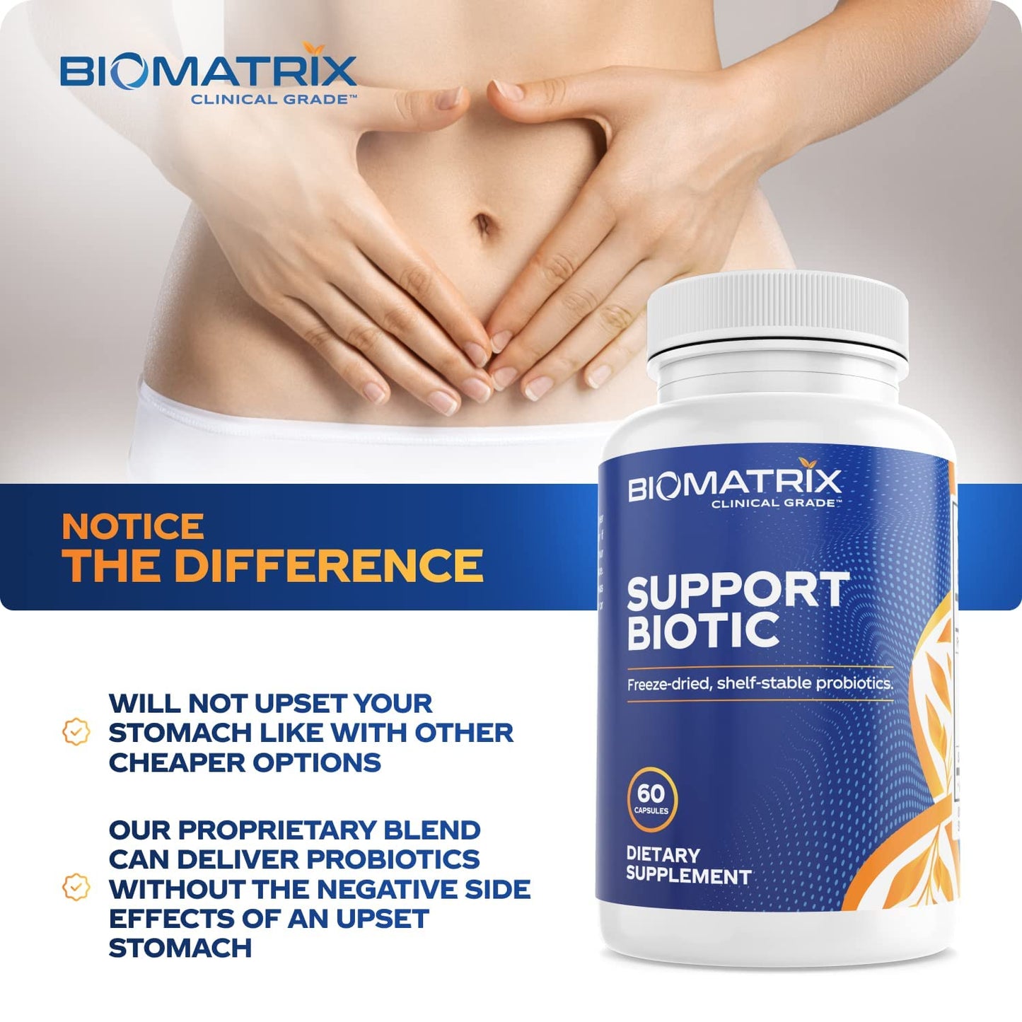 BioMatrix Saccharomyces boulardii Probiotic Supplement w/L. paracasei, L. rhamnosus, Bifidobacterium, Acidophilus – Prebiotic Complement – Temp-Stable, 60 Capsules