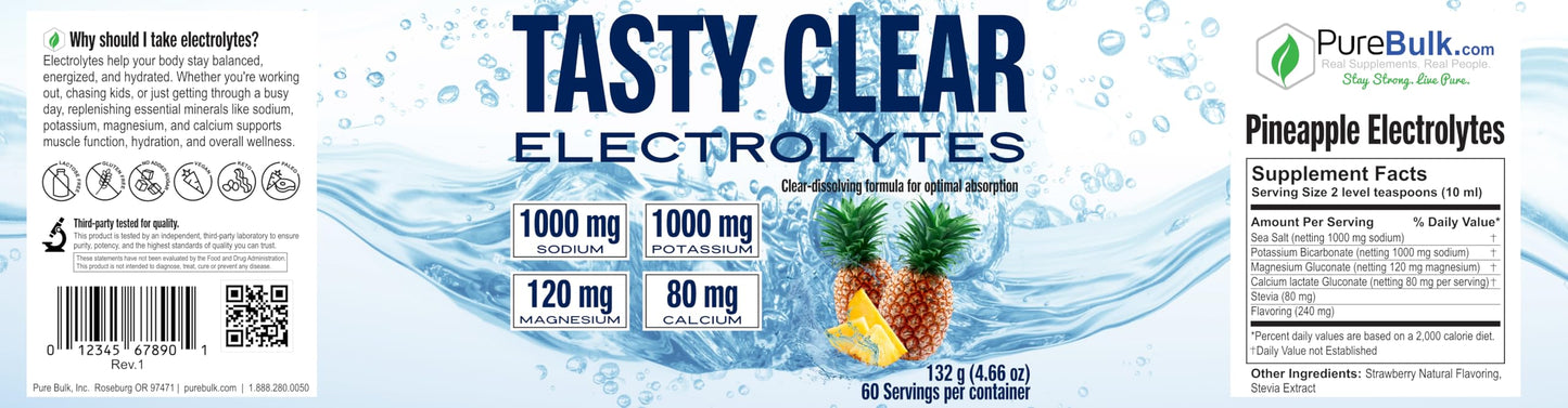 PureBulk Tasty Clear Electrolytes Powder 8.6 Ounce
