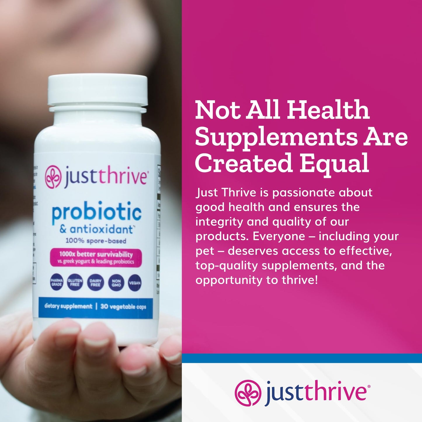 Just Thrive Probiotic & Antioxidant Supplement - 100% Spore-Based Digestive and Immune Support - Gluten Free Capsule, 30 Count