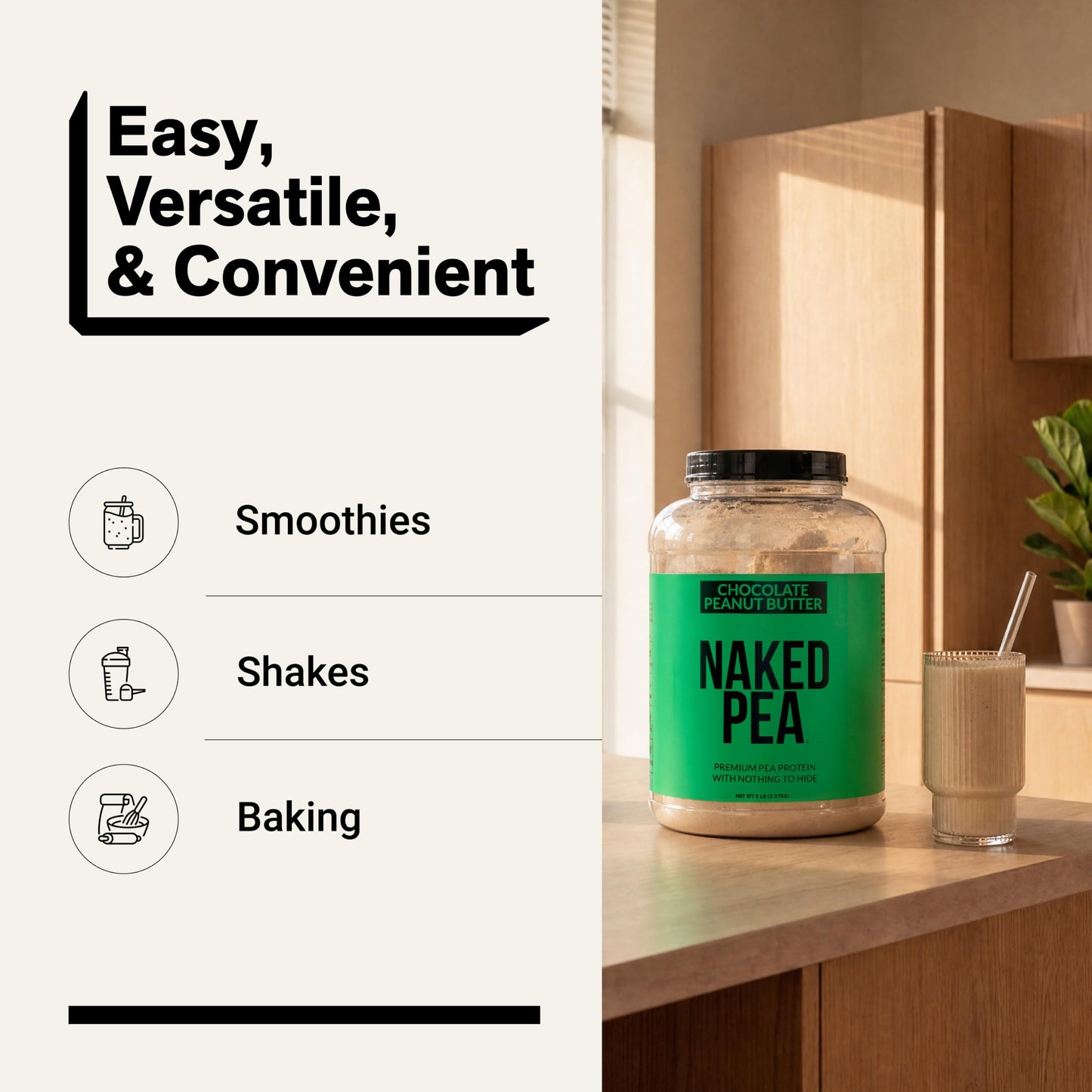 NAKED Pea Protein Powder, Chocolate Peanut Butter Flavor, 80 Servings