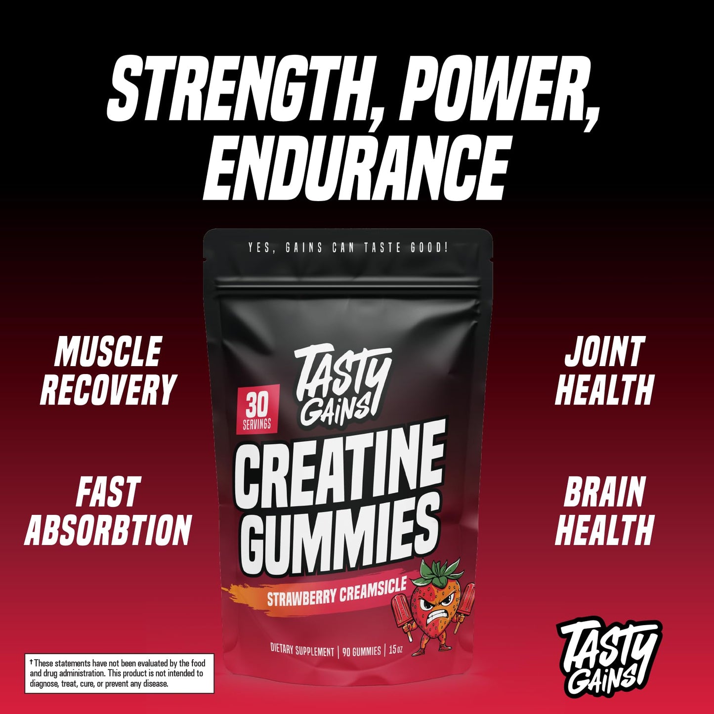TASTY GAINS Creatine Monohydrate Gummies, 90 Count