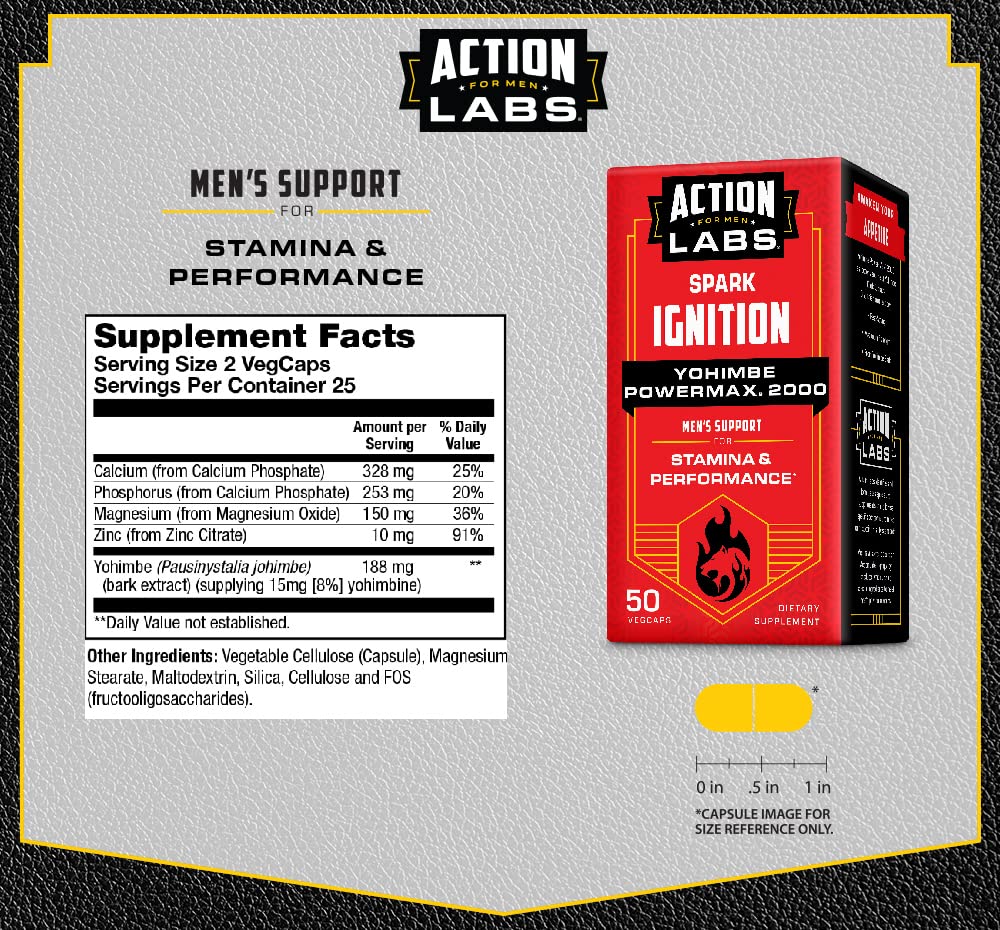 Action Labs Yohimbe PowerMax 2000 Men's Support for Stamina and Performance, 50 Capsules