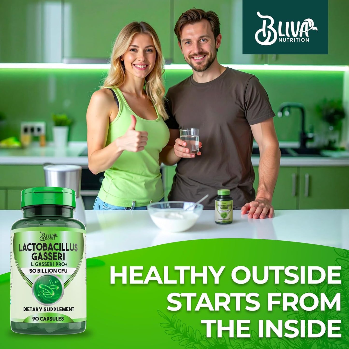BLIVA NUTRITION Lactobacillus Gasseri Capsules - 50 Billion CFU per Serving - 90 Capsules