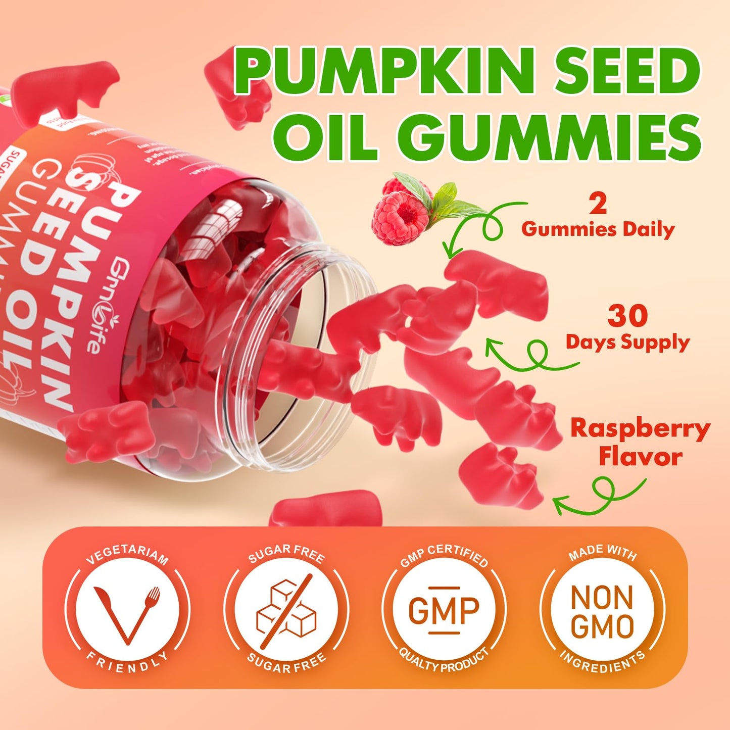GrnLife Pumpkin Seed Oil Gummies with Saw Palmetto, 60 Gummies