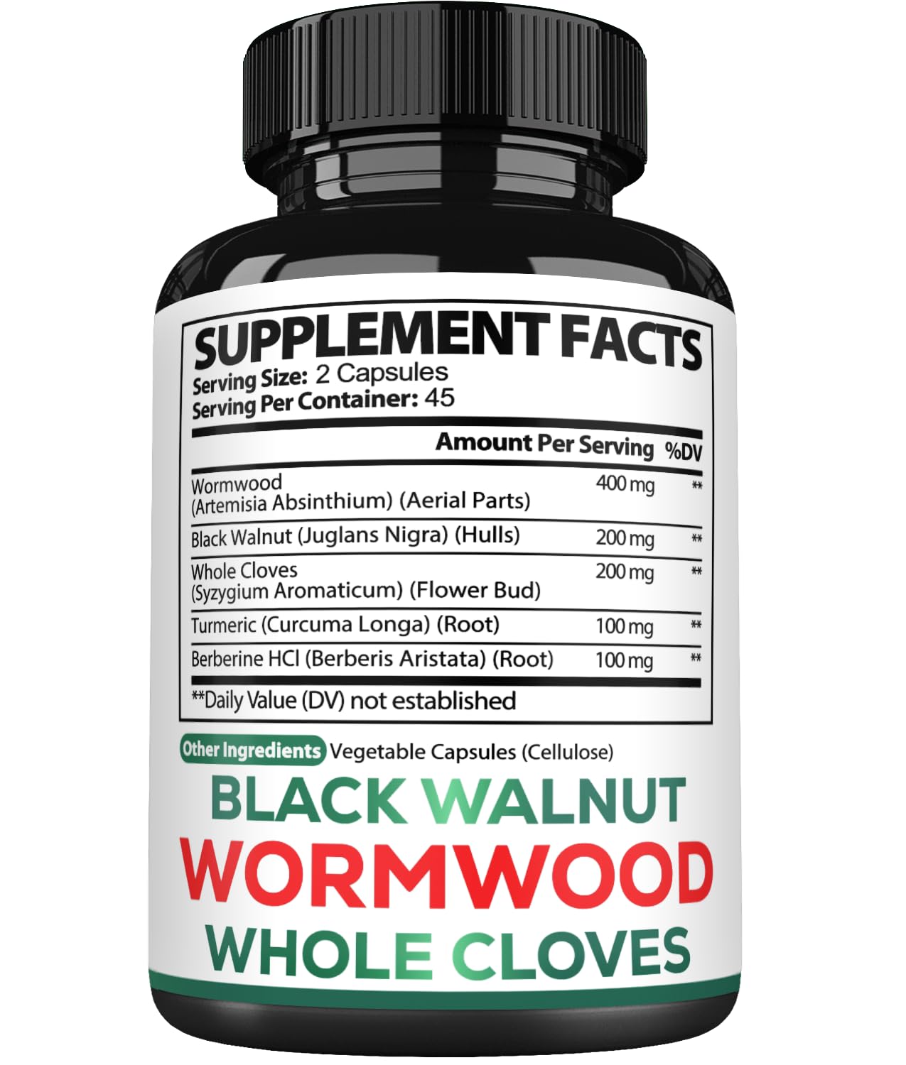 Satoomi 5 in 1 Wormwood Capsules Supplement with Black Walnut, Cloves, Turmeric, and Berberine HCl, 90 Capsules