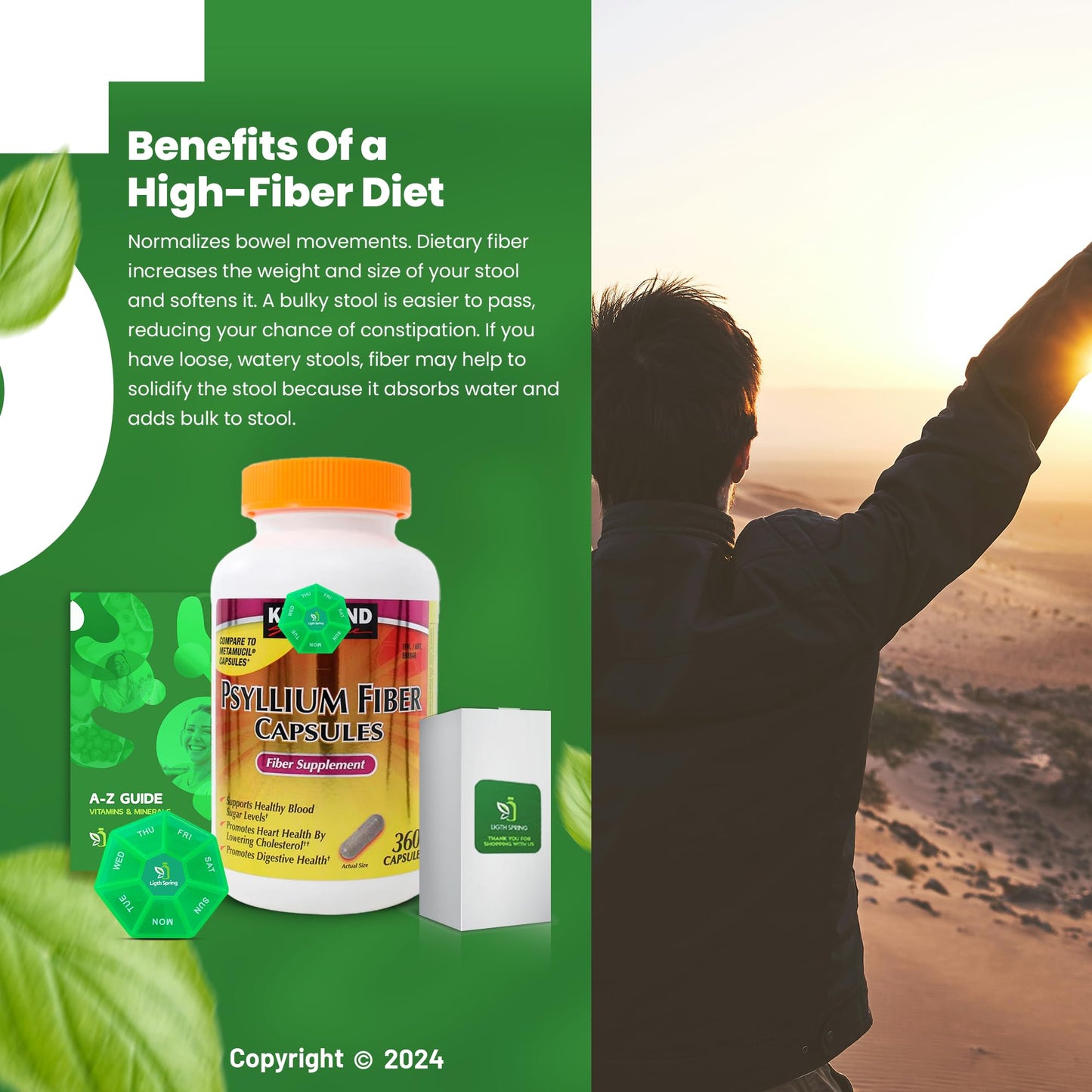 LightSpring Psyllium Fiber Capsules 360 Count