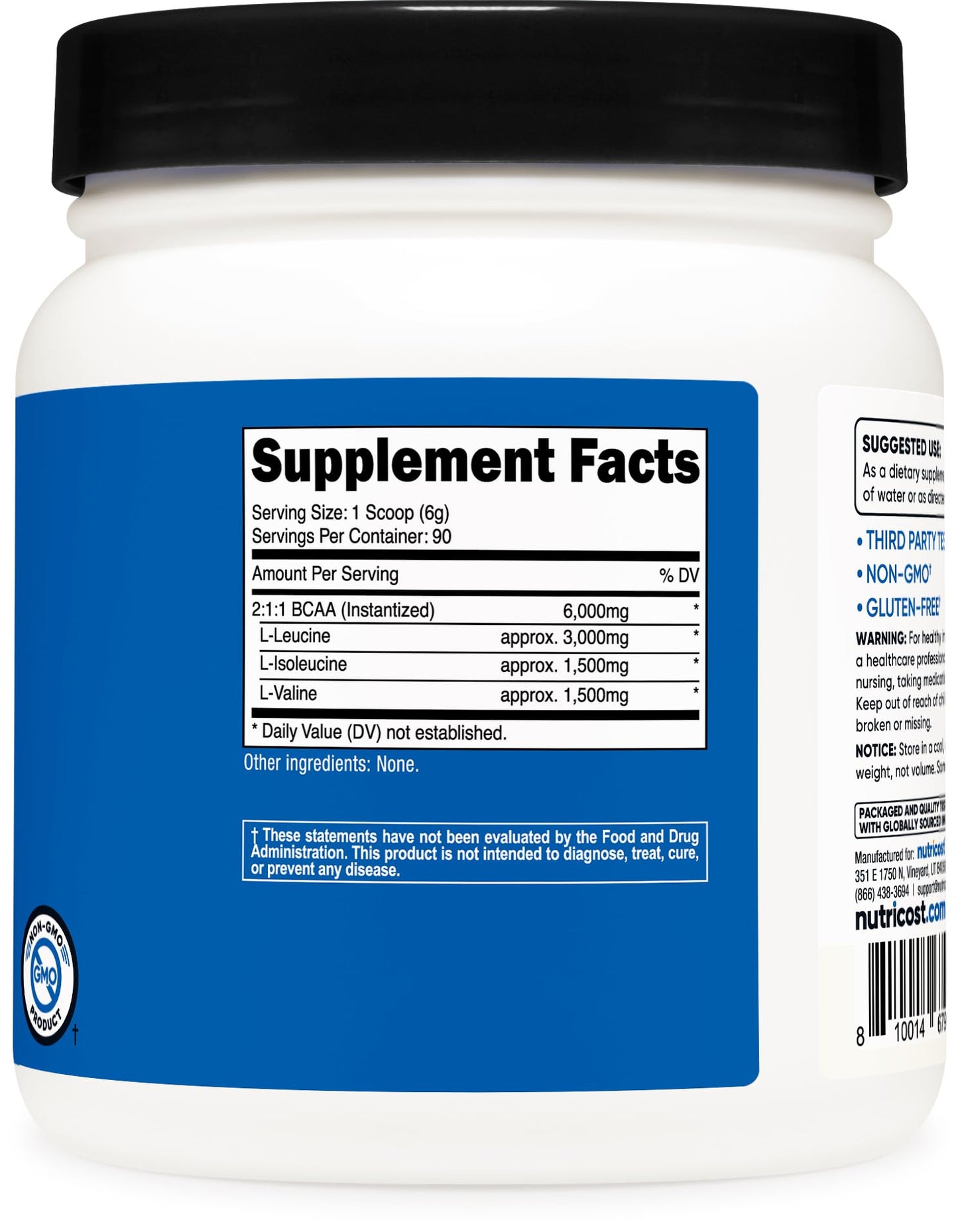 Nutricost BCAA Powder 2:1:1, Unflavored, 19.2 oz