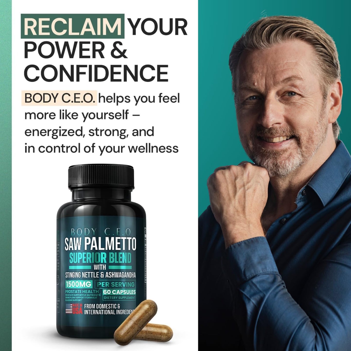 Body C.E.O. Saw Palmetto for Men 1500mg Supplement Capsules 1 Count