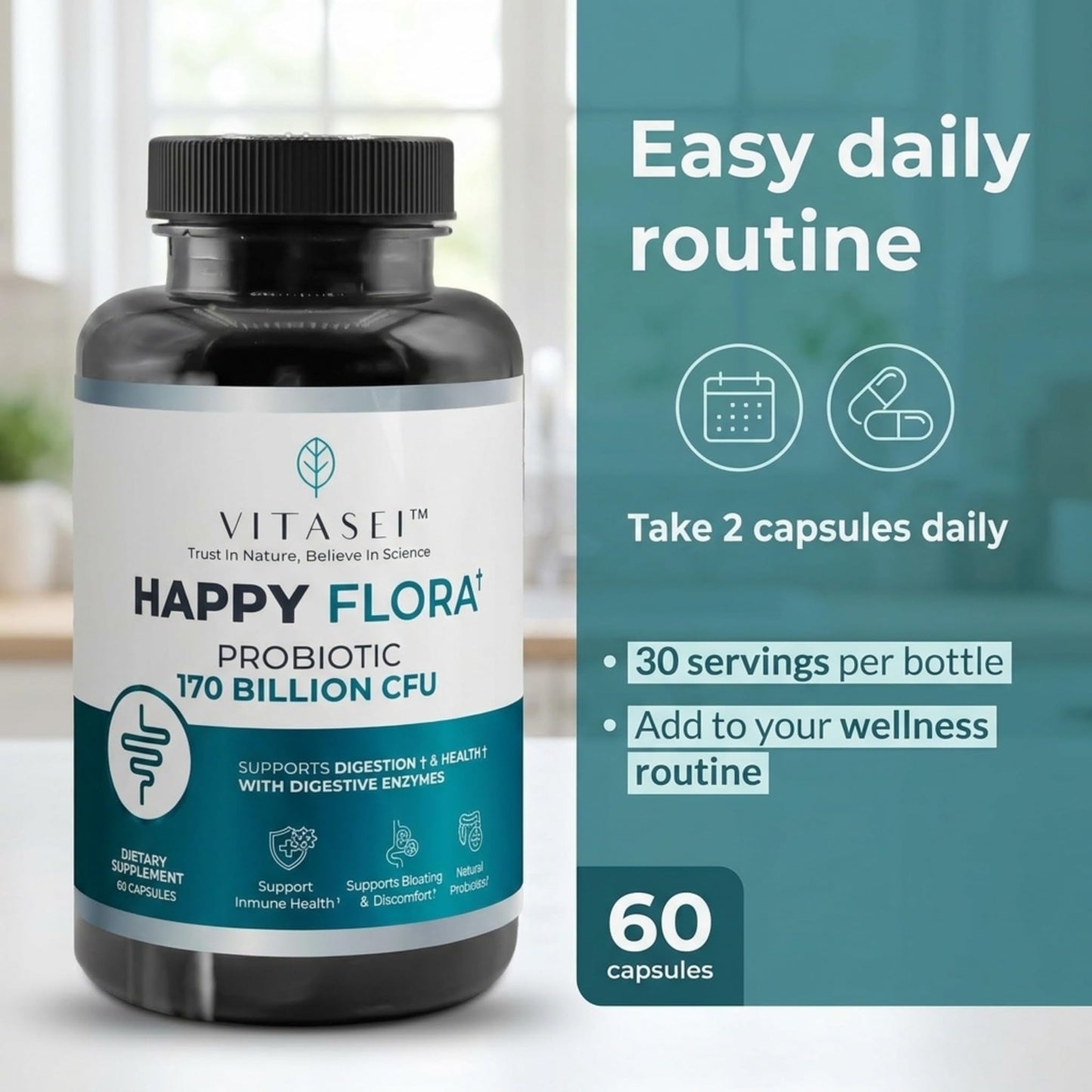 VITASEI Happy Flora Probiotic Metabolic Supplement 180 Capsules