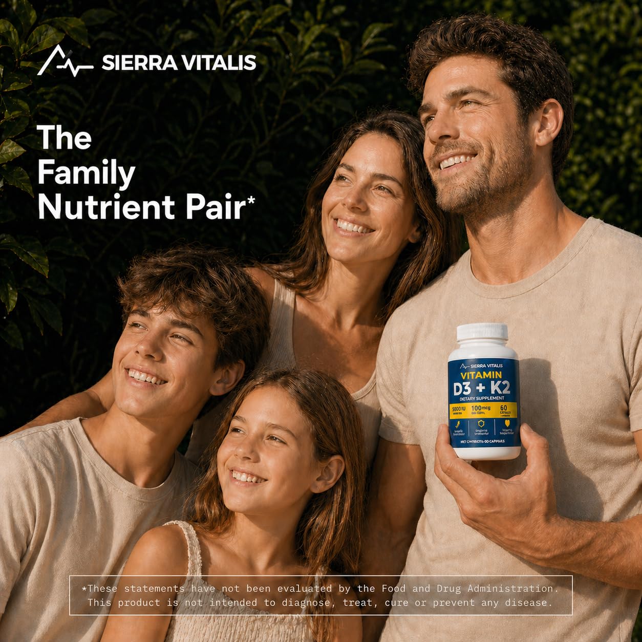 SIERRA VITALIS Vitamin D3 K2 5000 IU + MK-7 100 mcg Capsules, 60 Count