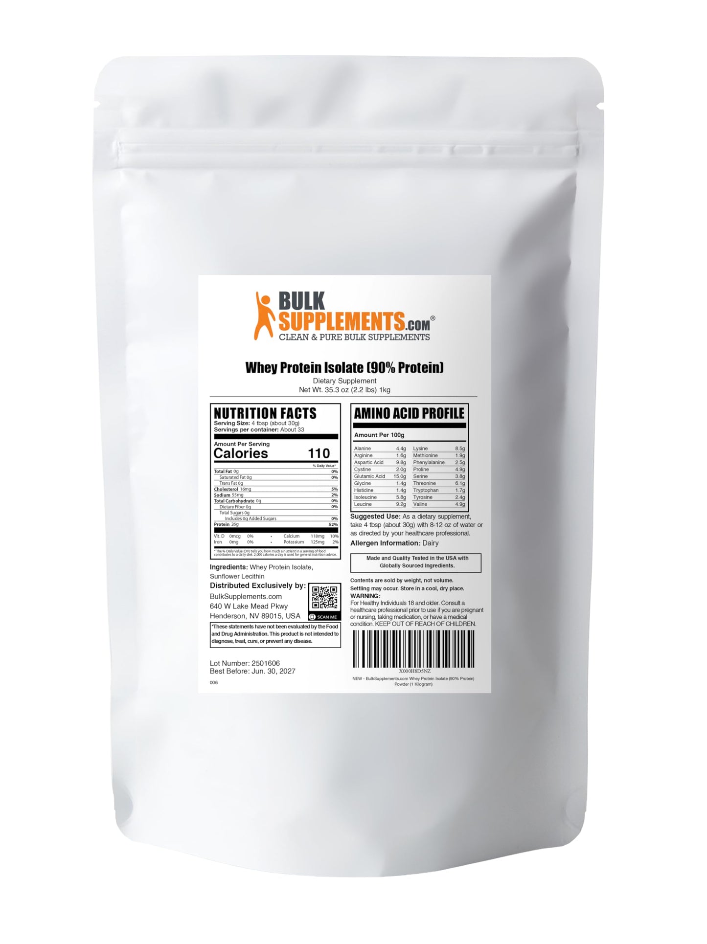 BulkSupplements Whey Protein Isolate Powder 35.274 Servings