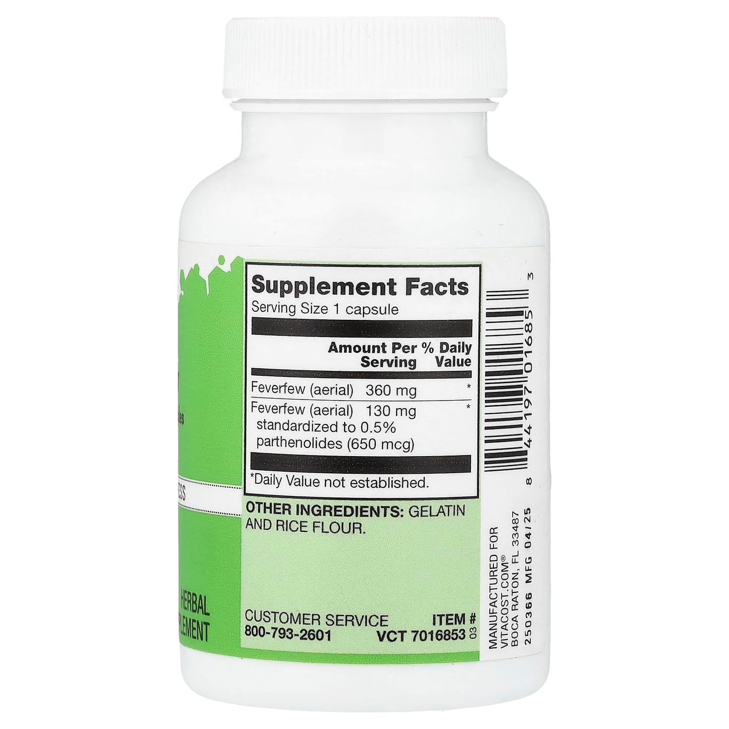 Vitacost Brand Feverfew Capsule 60 Count