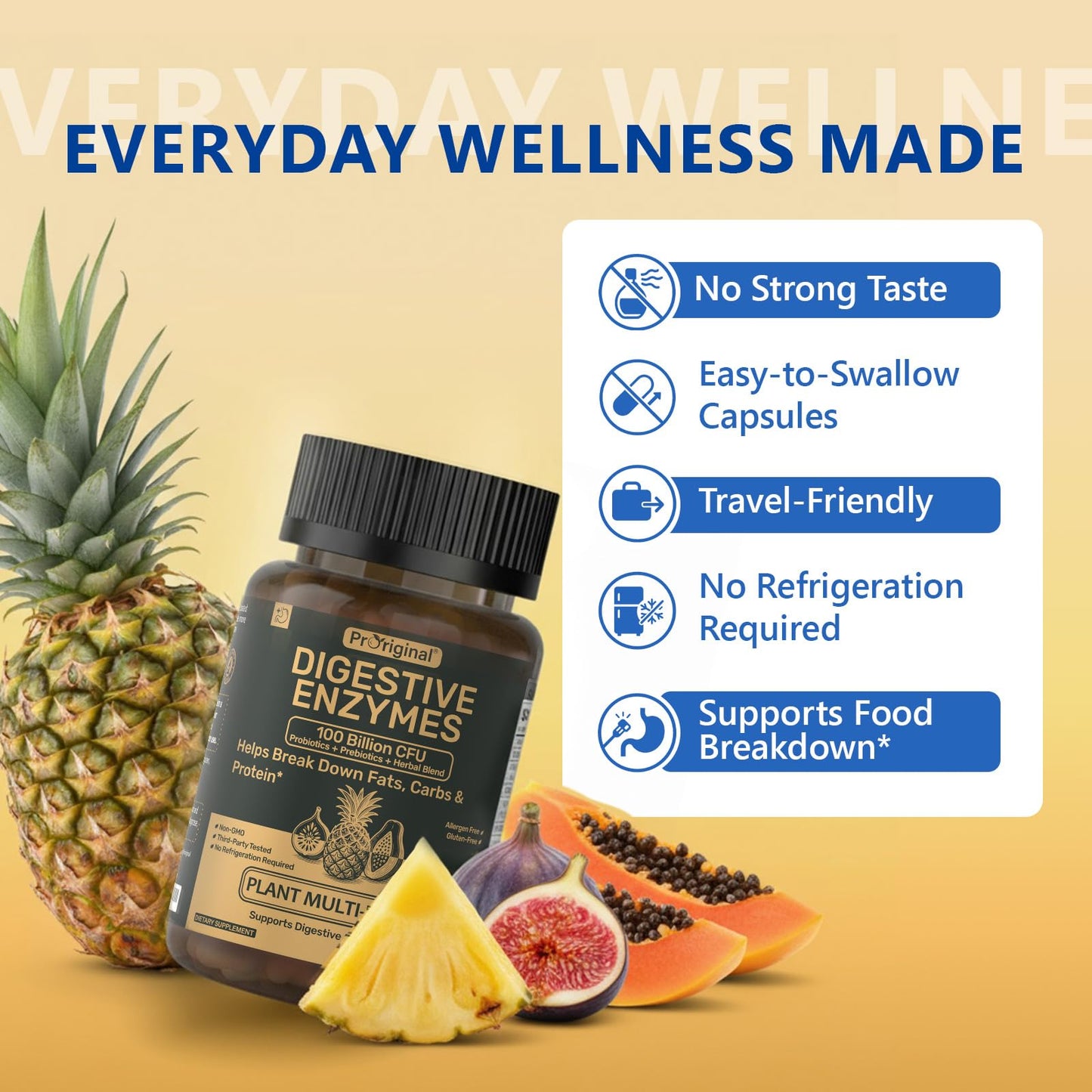 Proriginal Digestive Enzymes Supplement with 100 Billion CFU Organic Probiotic & Prebiotic - Multi-Enzyme Formula for Women & Men - Digestive & Gut Health - 120 Capsules