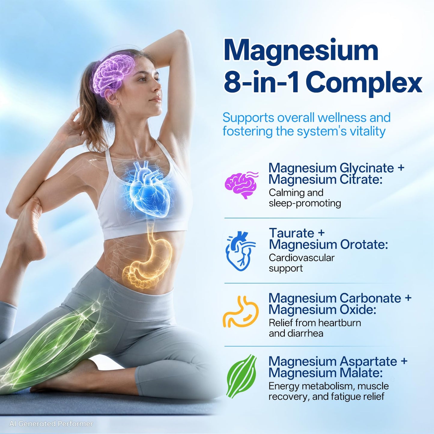 Oopeatol 8 in 1 Magnesium Complex 1000mg for Women and Men Highly Absorbable Magnesium Supplement Supports Muscle Relaxation Sleep & Energy Capsules, 90 Count