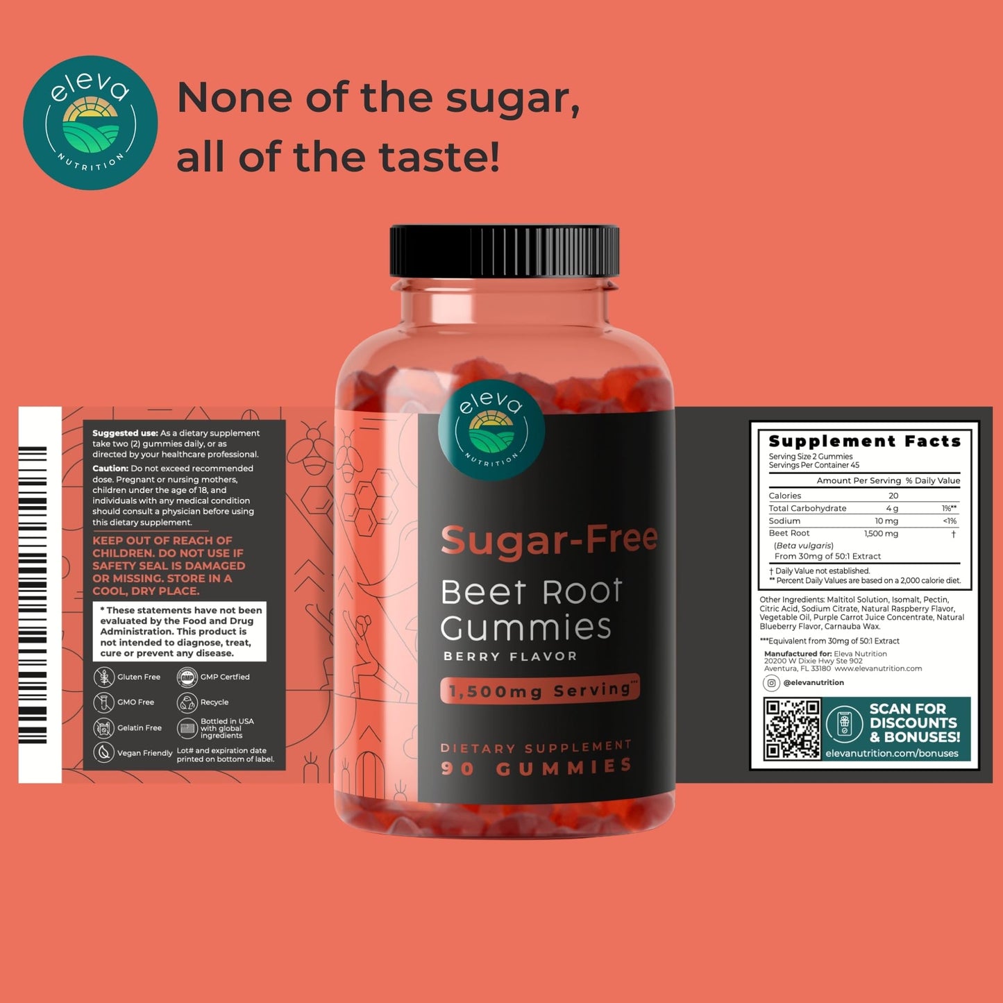 Eleva Nutrition Sugar-Free Beet Root Gummies, 90 Count