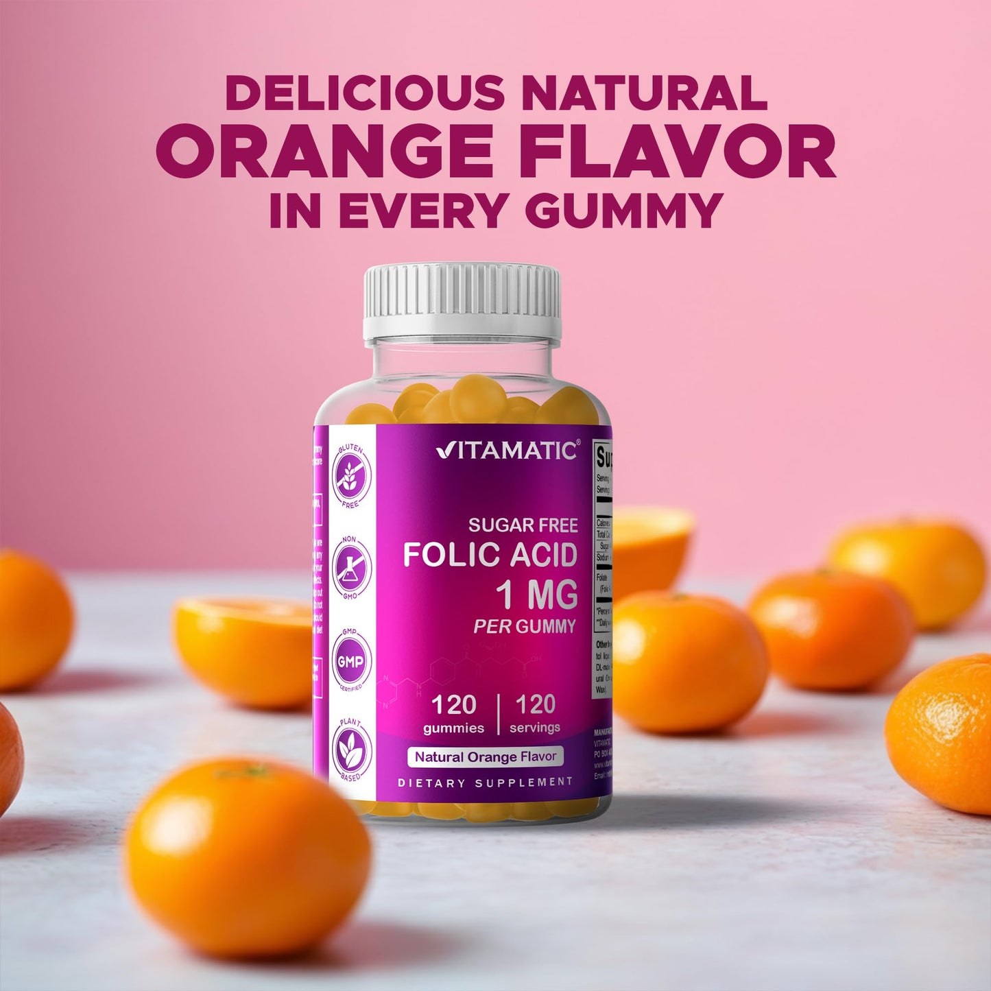 Vitamatic Sugar Free Folic Acid 1 mg Gummies, 120 Count