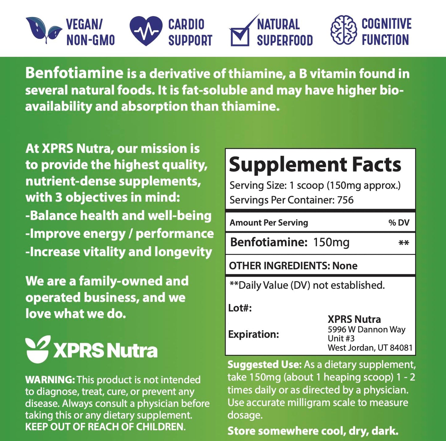 XPRS Nutra Benfotiamine Powder 4 Ounce