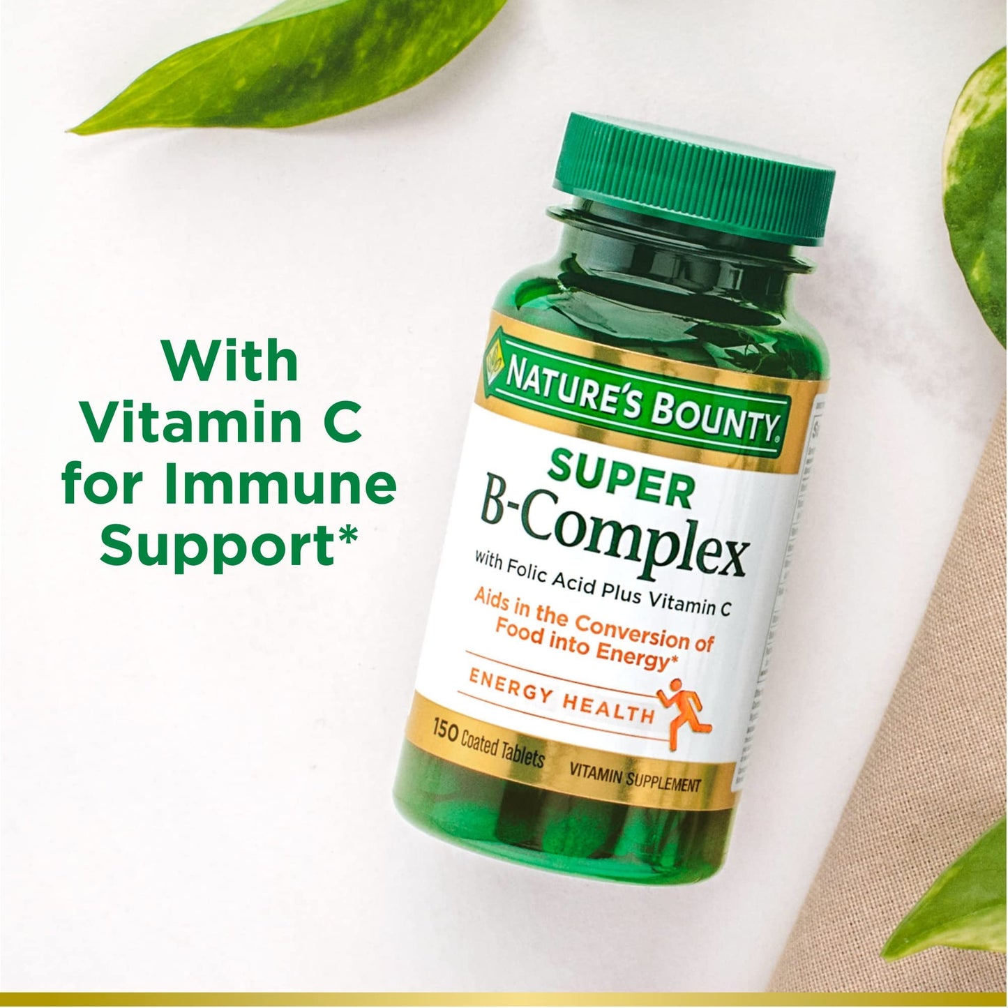 Nature's Bounty Super B Complex with Vitamin C & Folic Acid, Immune & Energy Support Tablets 150