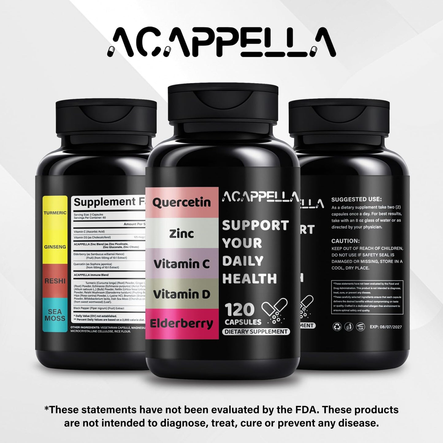 ACAPPELLA Vitamin D & Vitamin C 1000mg Zinc Supplements Capsules 120 Count