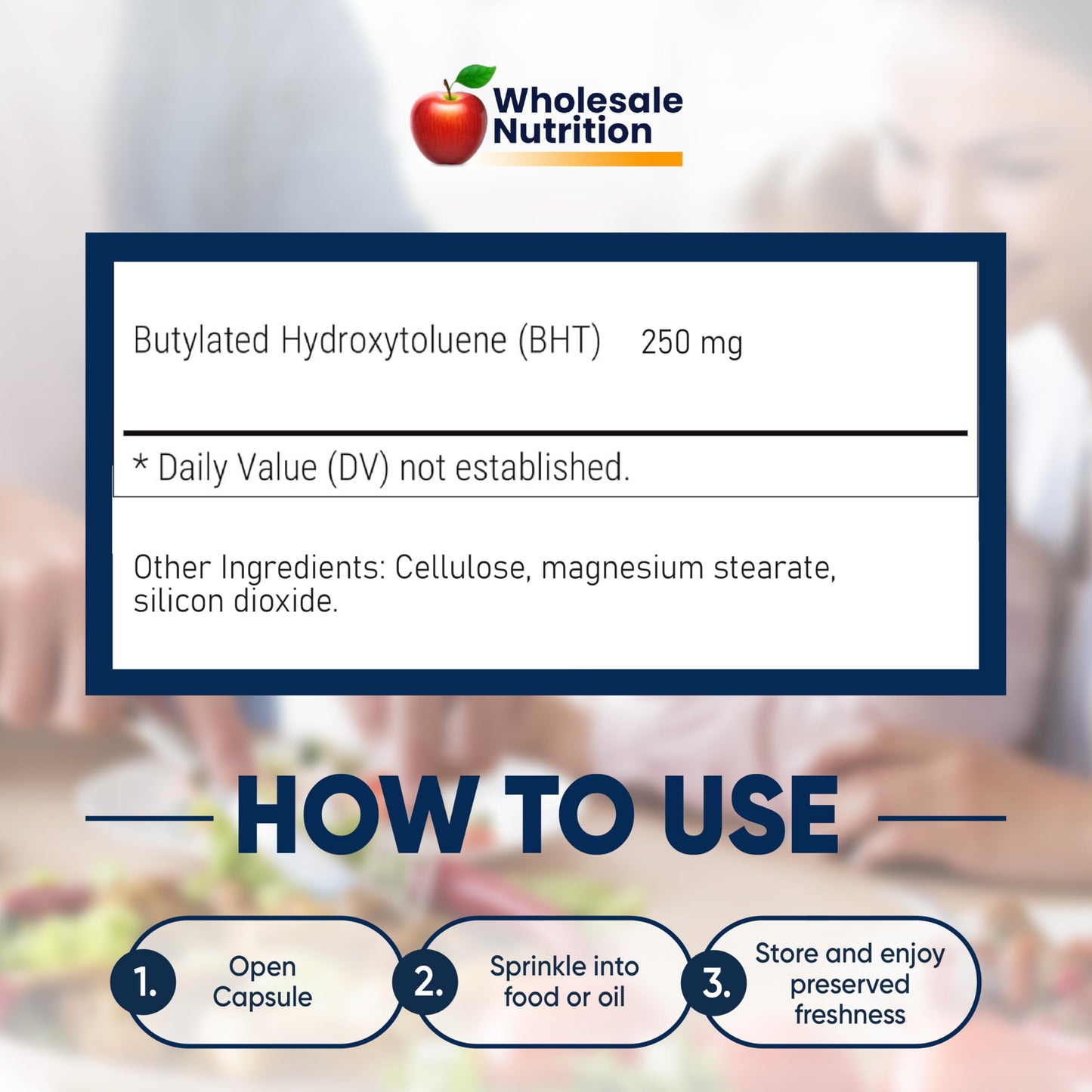 Wholesale Nutrition BHT 250mg Potent Antioxidant Non-GMO, Gluten-Free, 180 Capsules