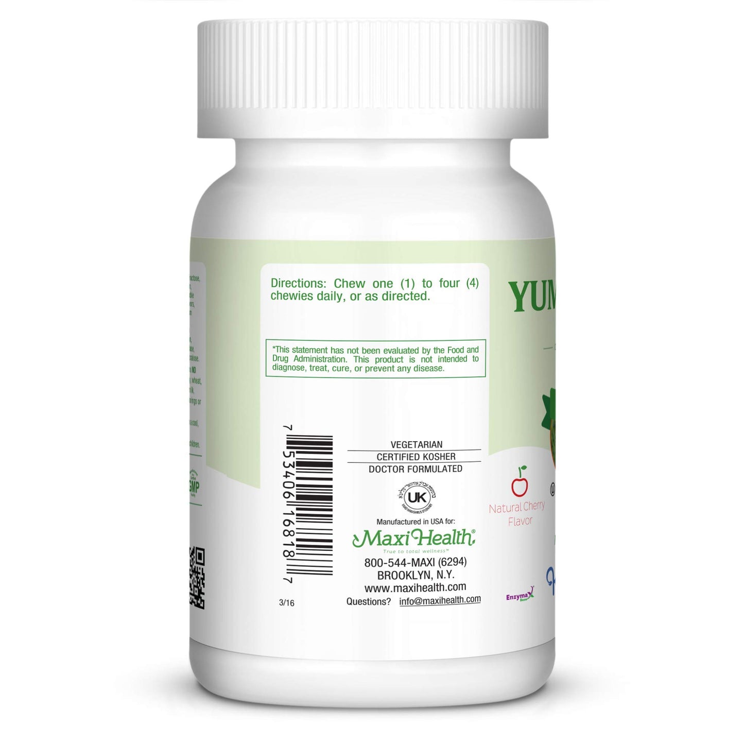 Maxi Health Chewable Vitamin C - Zinc Lozenges - Immune Booster - Cherry Flavor, 180 Chewies