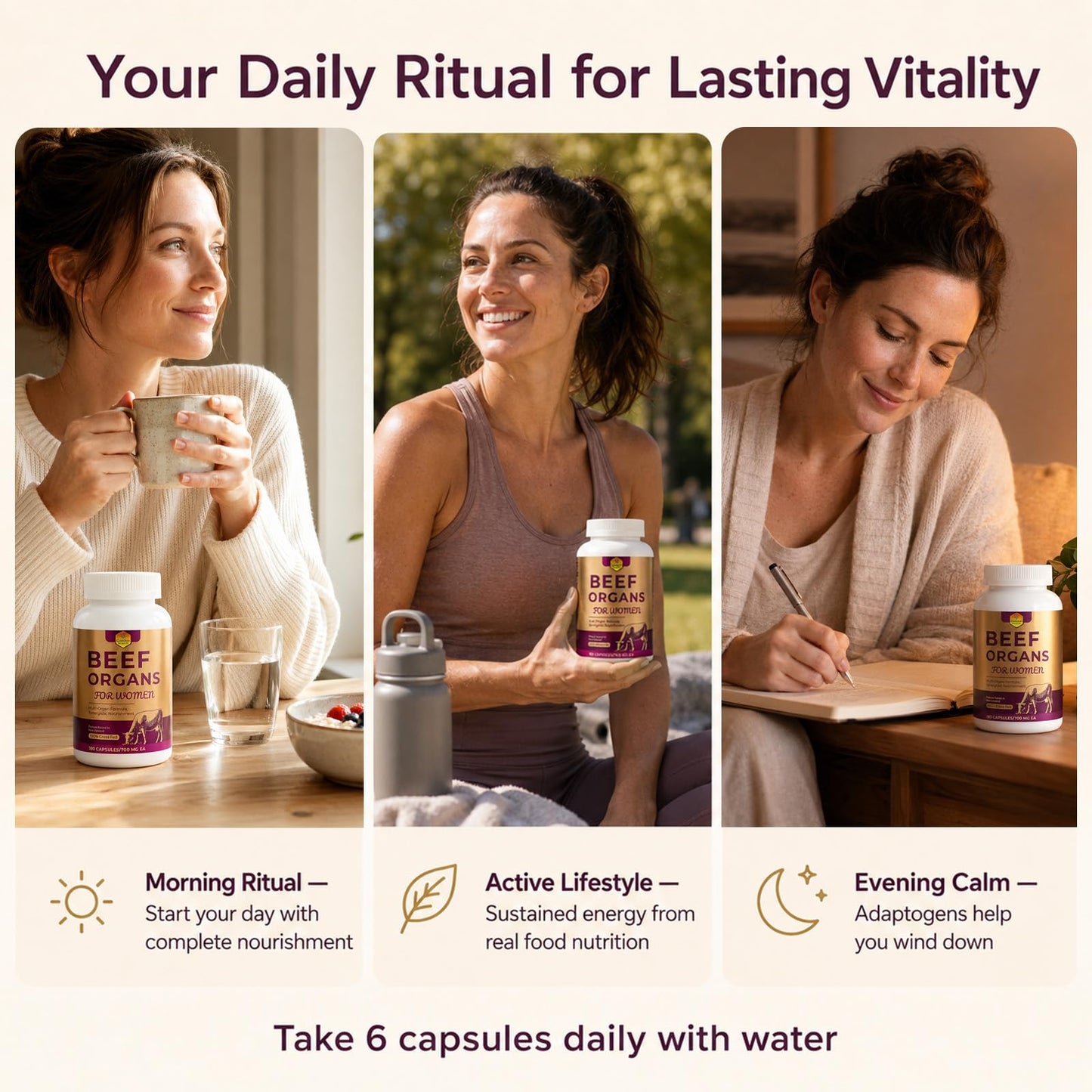 Golden Nourish Grass-Fed Beef Organ Supplement for Women 180 Capsules