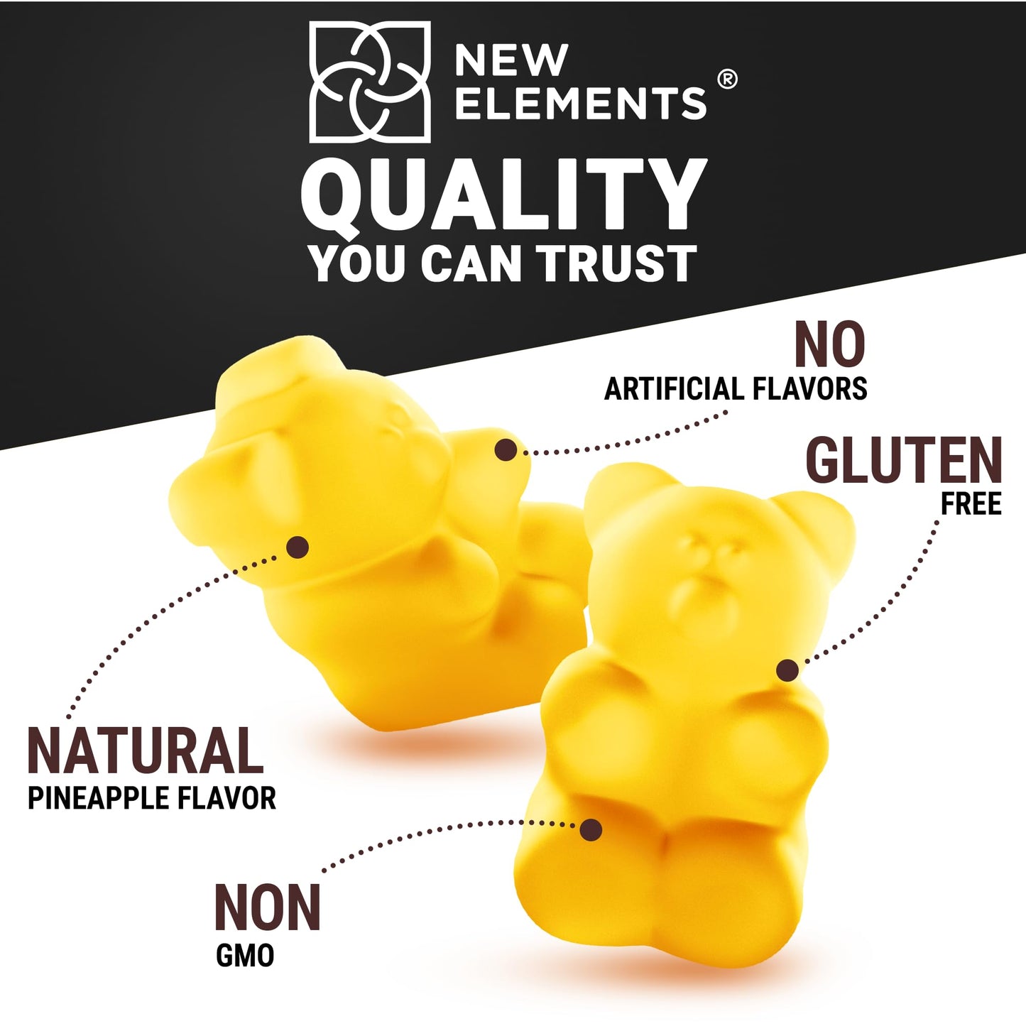 New Elements Magnesium Glycinate Gummies 500mg with Vitamin B6 100mg, 60 Gummies