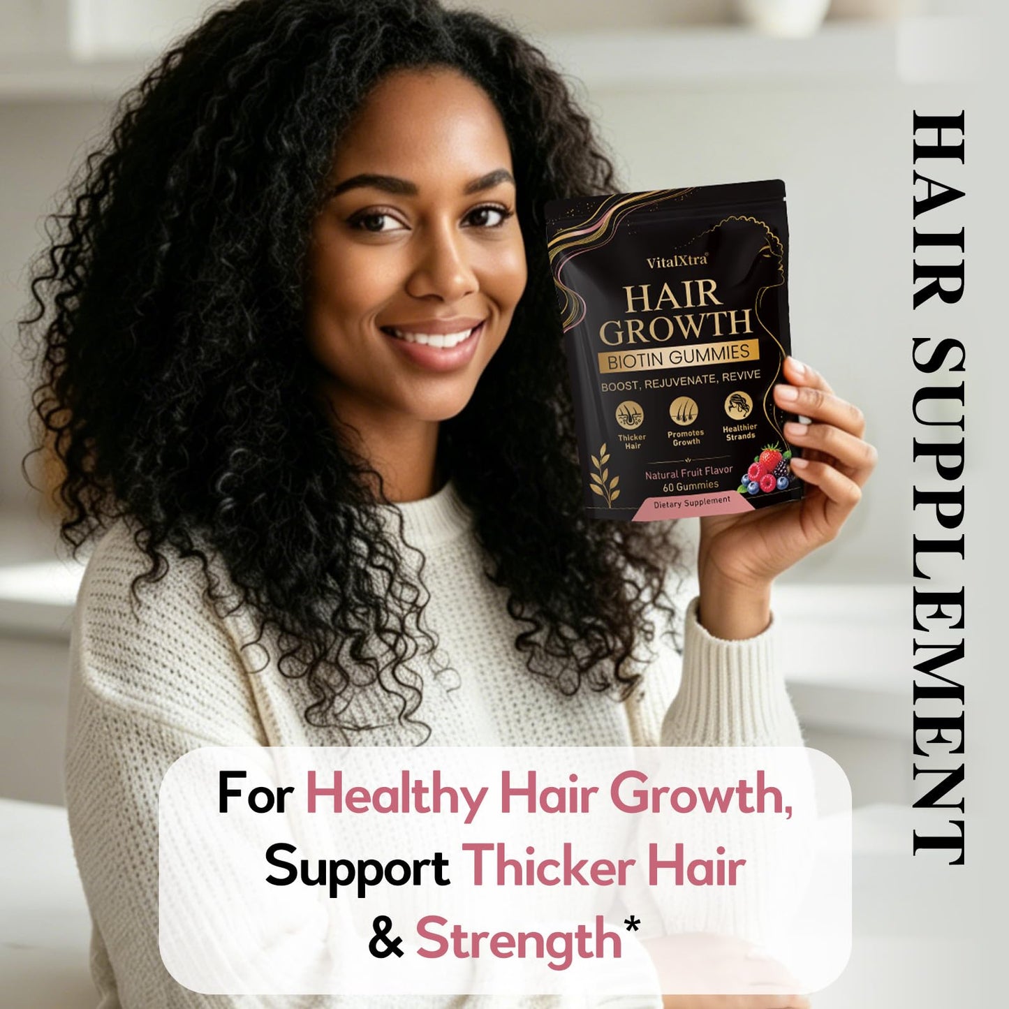 VitalXtra Hair Growth Gummies with Biotin 5000 mcg, 60 Gummies