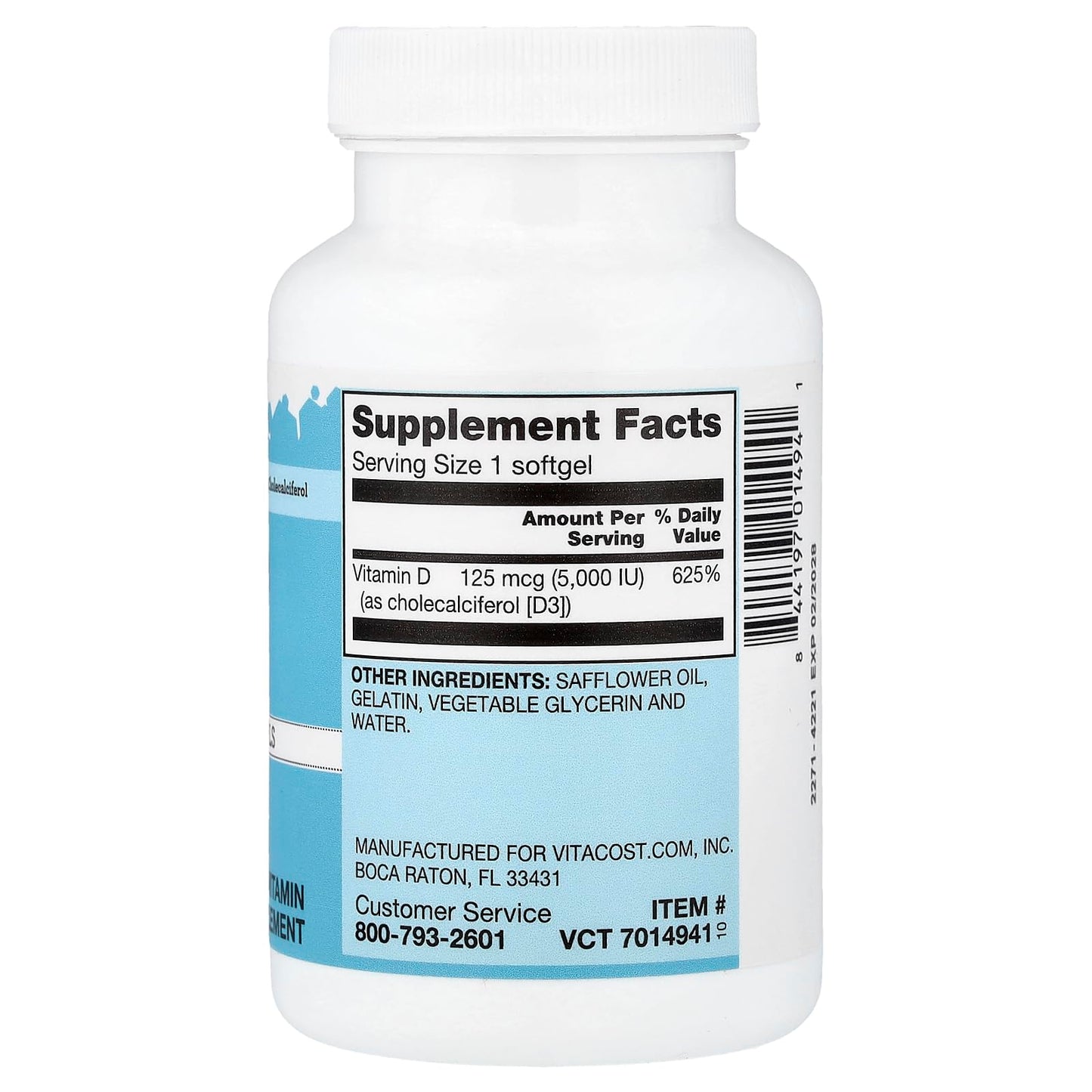 Vitacost Vitamin D3 Mini Gels Softgels, 125 mcg (5,000 IU), 200 Softgels