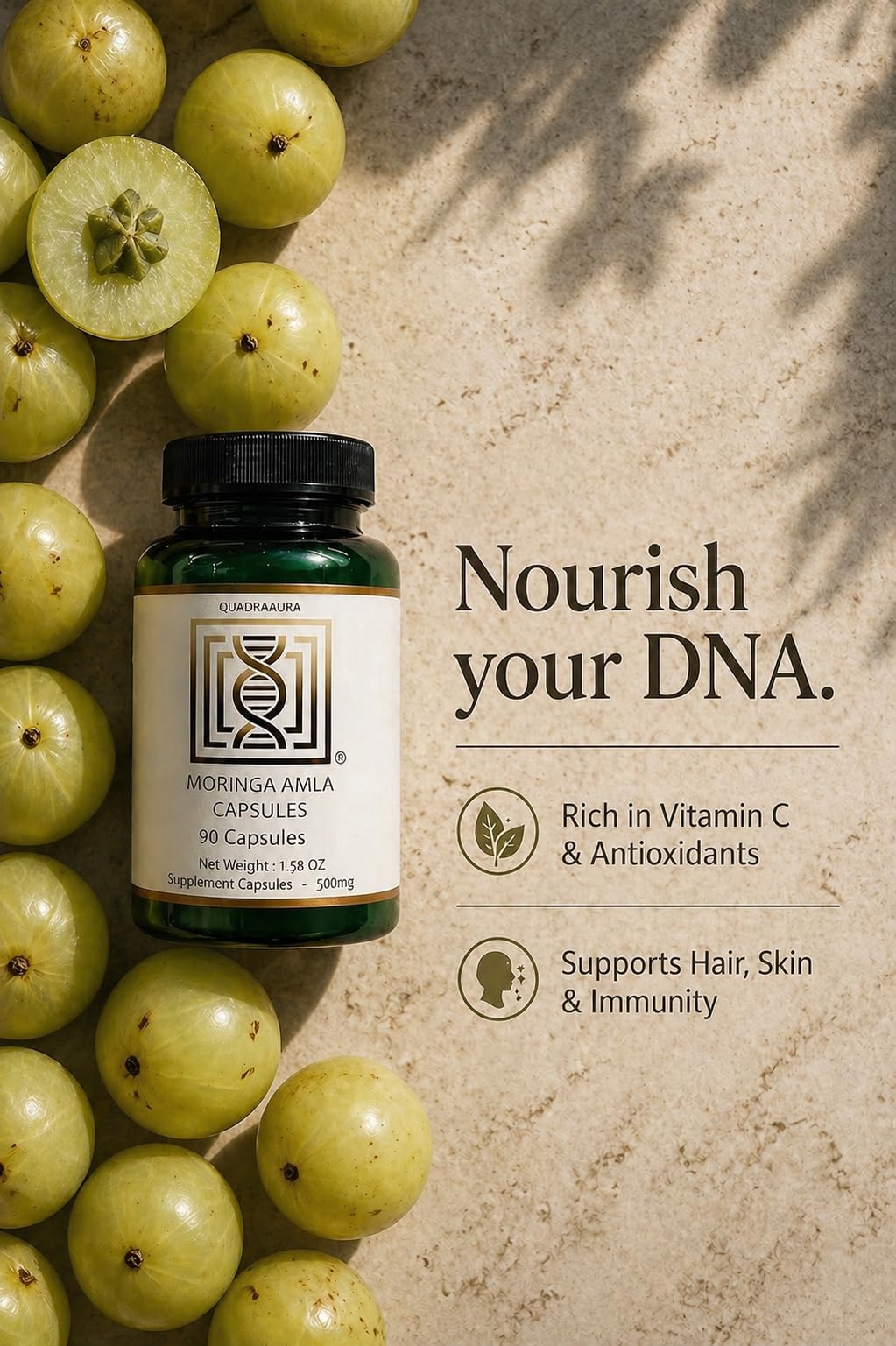 QUADRAAURA Moringa + Amla Premium Superfood Capsule, 90 Capsules