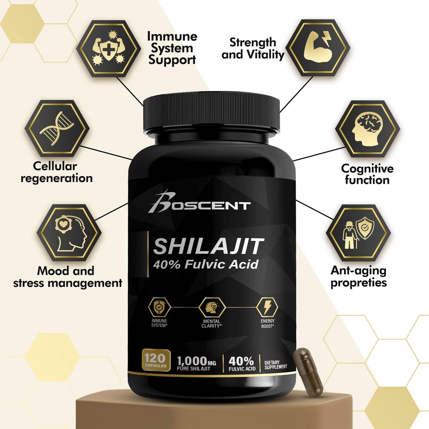 BOSCENT Shilajit Capsules 20,000mg, 120 Vegan Capsules