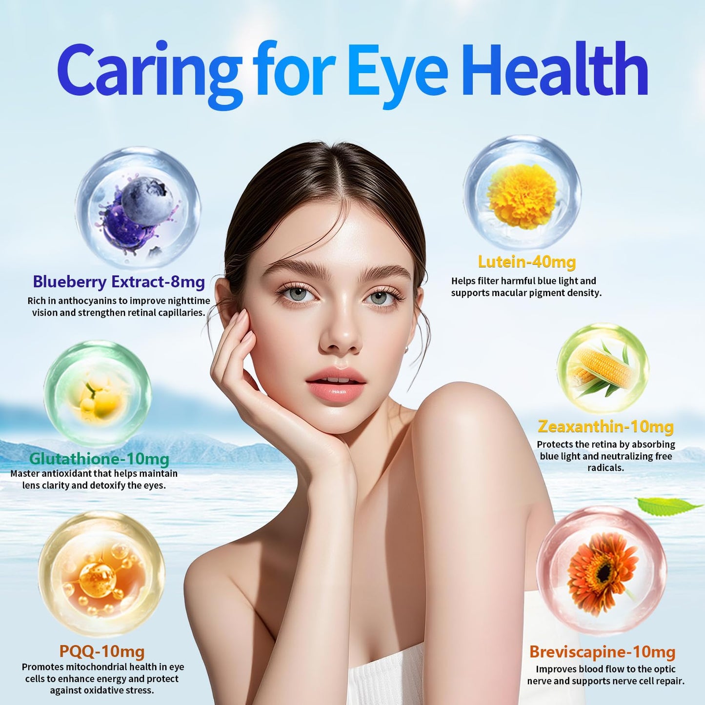Beseem 6-in-1 Eye Supplement with Lutein 40mg, Zeaxanthin 10mg Capsules, 60 Count