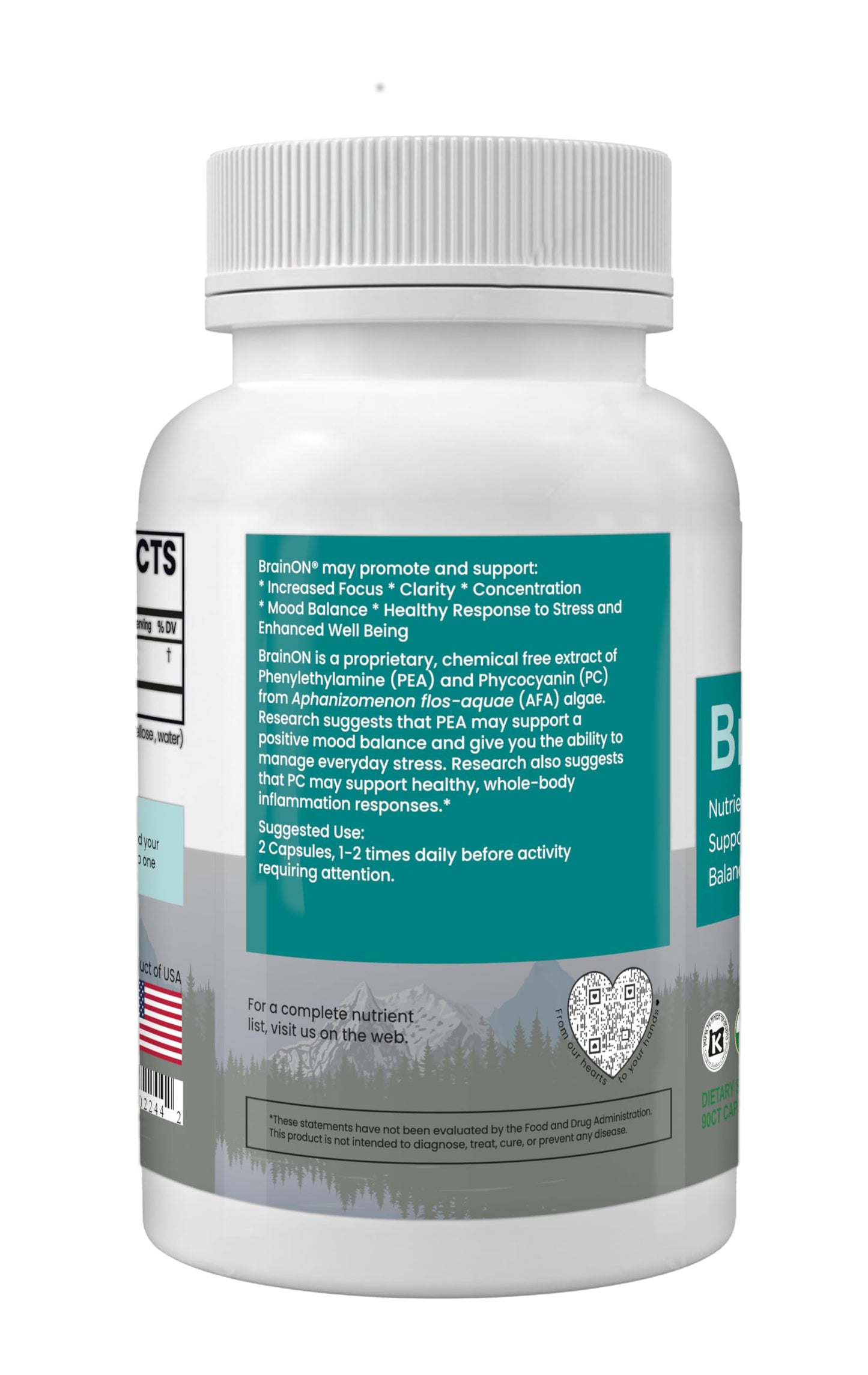E3LIVE BrainON Wild-Harvested AFA Extract for Mood Balance & Focus Capsule 90 Count