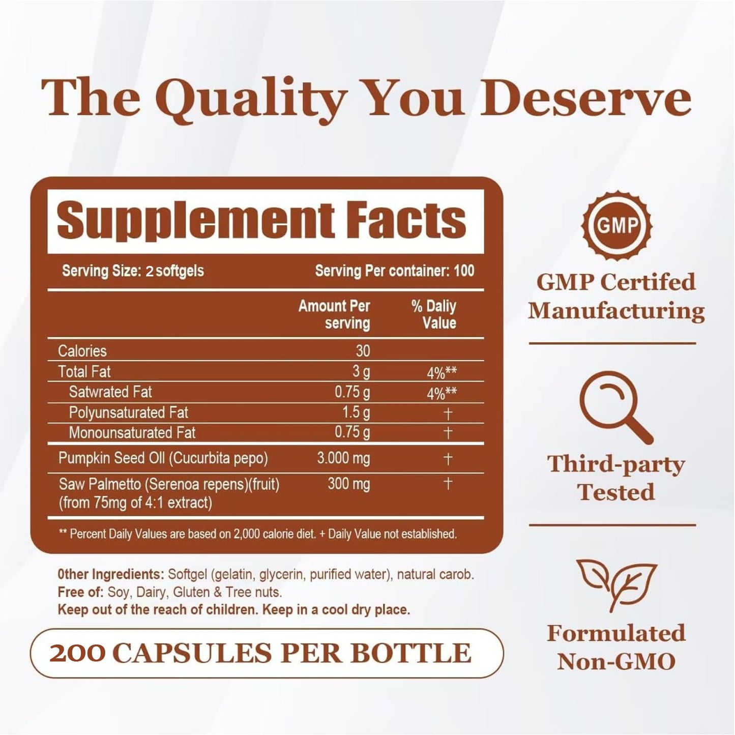 Savari Nutra Essence Pumpkin Seed Oil with Saw Palmetto Softgels 200 Count